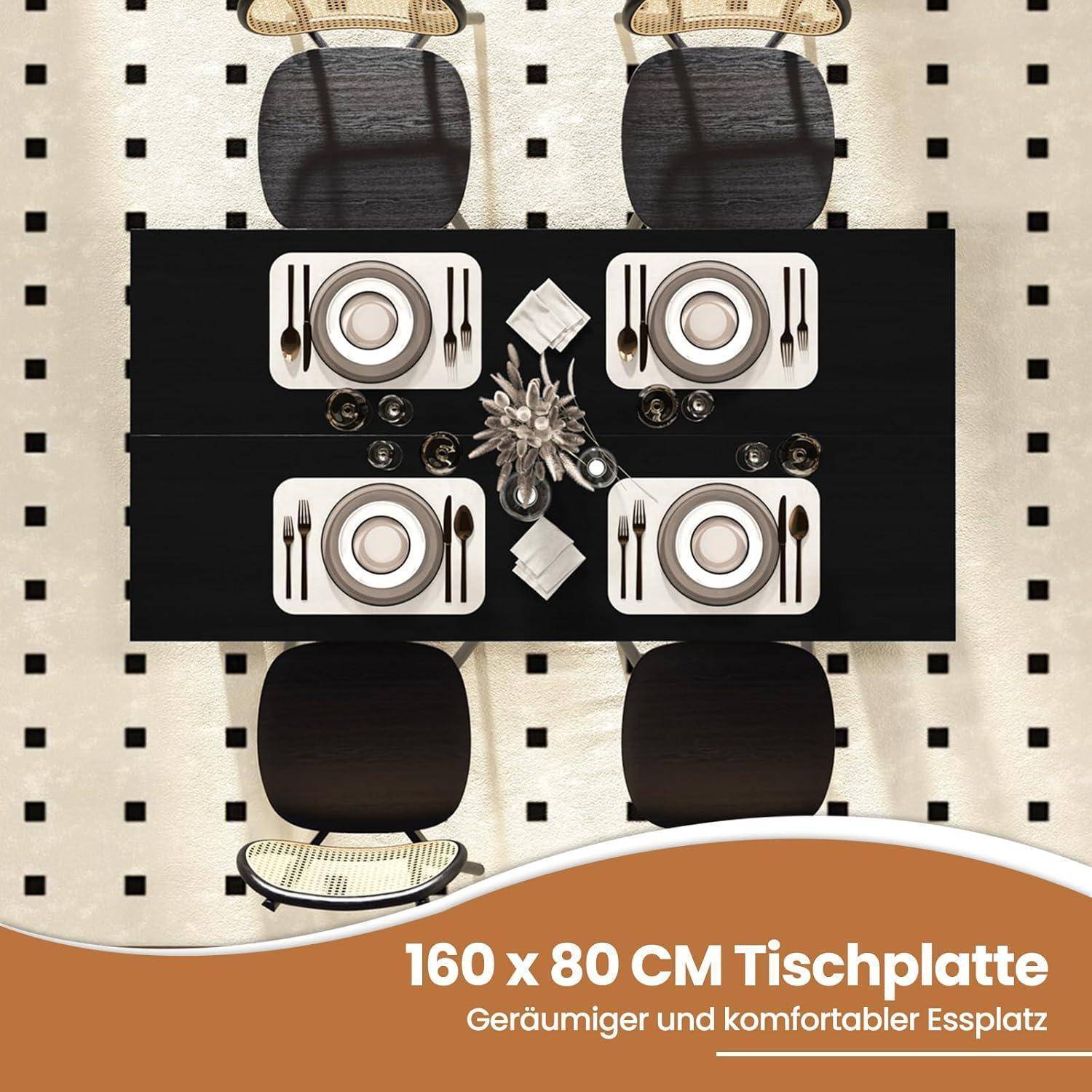 RELAX4LIFE Esstisch 160 x 80 x 77 cm, Esszimmertisch für 4 Personen, Küchentisch aus Holz, Speisetisch Modern, Holztisch für Esszimmer Küche (Schw