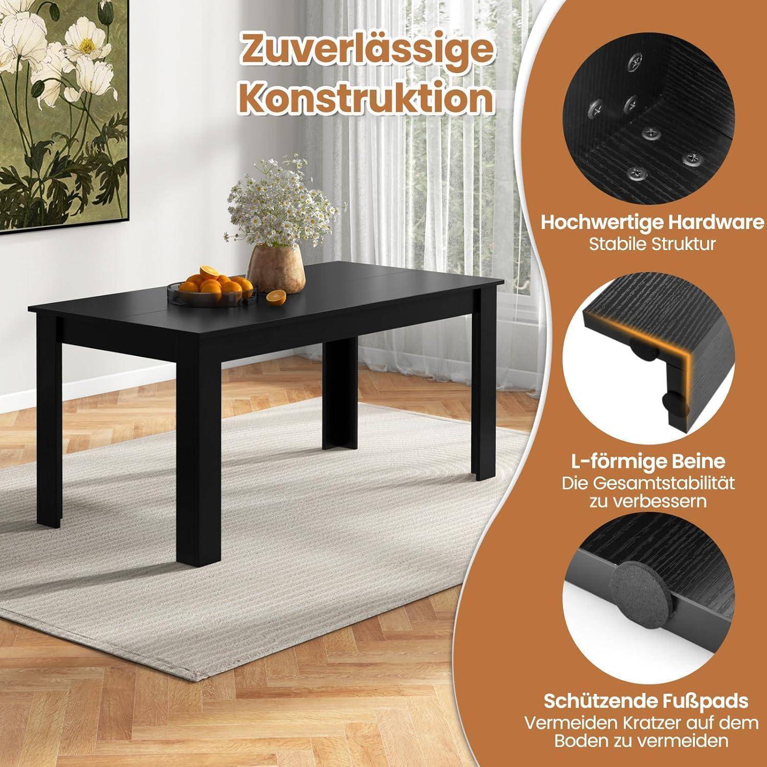 RELAX4LIFE Esstisch 160 x 80 x 77 cm, Esszimmertisch für 4 Personen, Küchentisch aus Holz, Speisetisch Modern, Holztisch für Esszimmer Küche (Schw