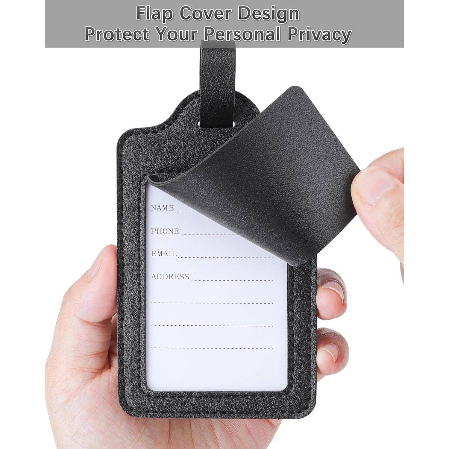 Hand hält einen Ausweiskartenhalter mit einer rückwärtigen Klappe, die persönliche Informationen verdeckt; der Text lautet „Flap Cover Design Schützen Sie Ihre persönliche Privatsphäre".