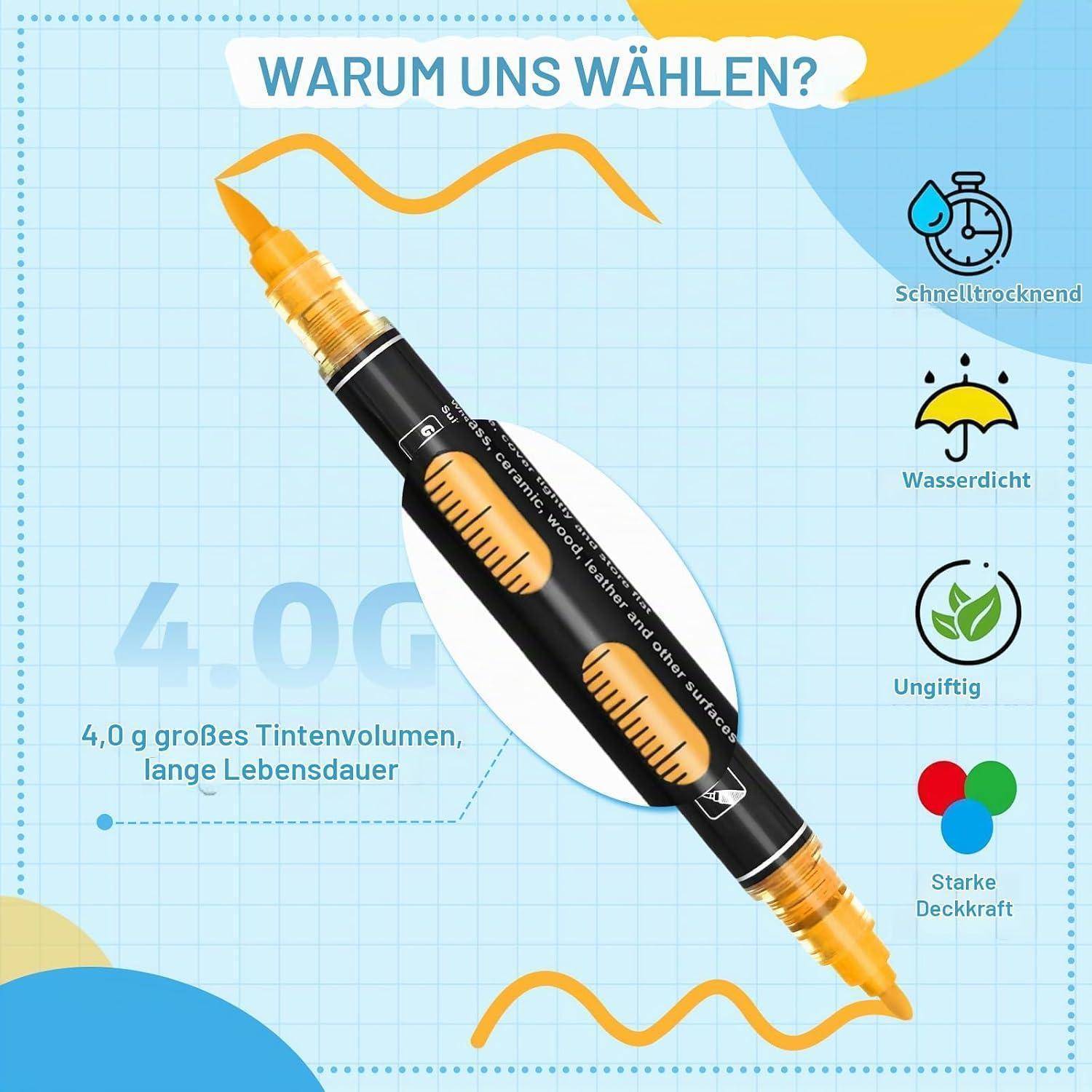 Vakki 60 Acrylstifte für steine wasserfest, Doppelspitze Acrylmarker, 4,0g Mega-Tintenvorrat Acrylic marker Acrylmarker Set Perfekt für Steine Bemal