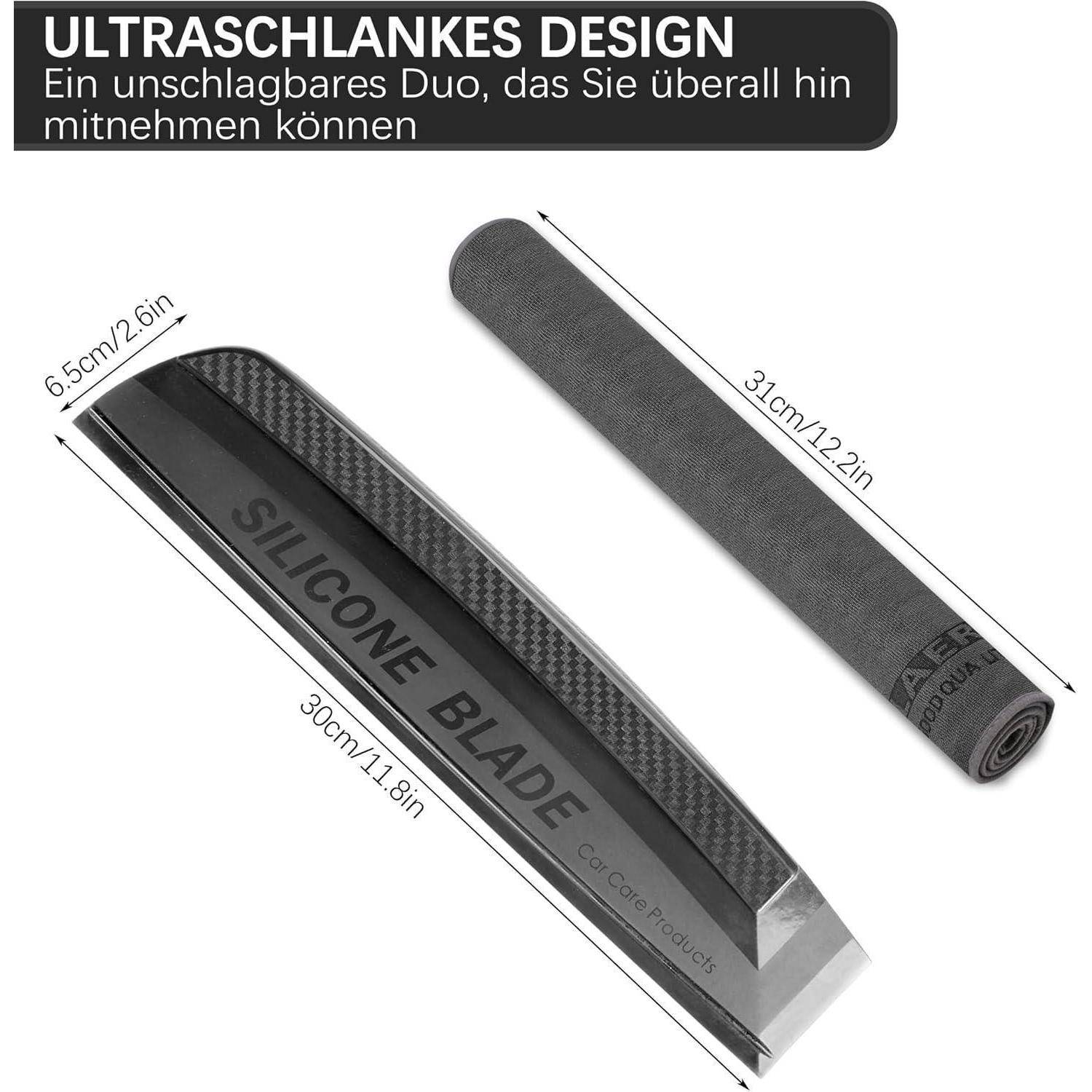 Silikon Abzieher für Auto | Auto Wasserabzieher inkl. Mikrofasertüch für Lack Fenster Glas Duschen &amp; Spiegel - streifenfreie Sicht &amp; kratzerfreie