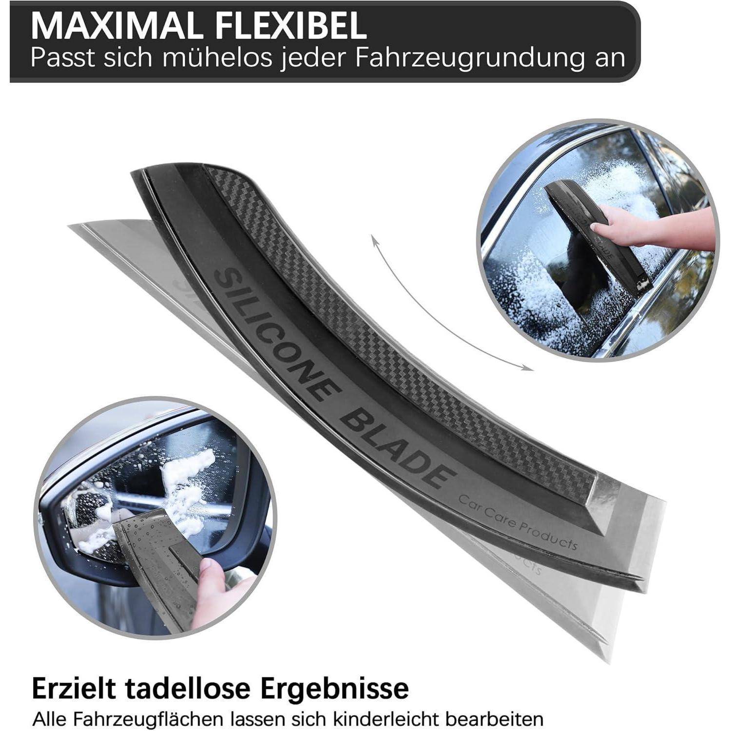 Silikon Abzieher für Auto | Auto Wasserabzieher inkl. Mikrofasertüch für Lack Fenster Glas Duschen &amp; Spiegel - streifenfreie Sicht &amp; kratzerfreie