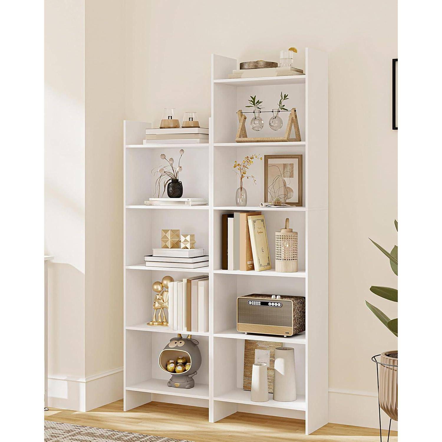 Hzuaneri Bücherregal Standregal 5 Fächern, 24 x 50 x 140 cm Weiß | Büroregal, Offen, Für Wohnzimmer, Arbeitszimmer, Büro, Als Raumteiler, BC0650