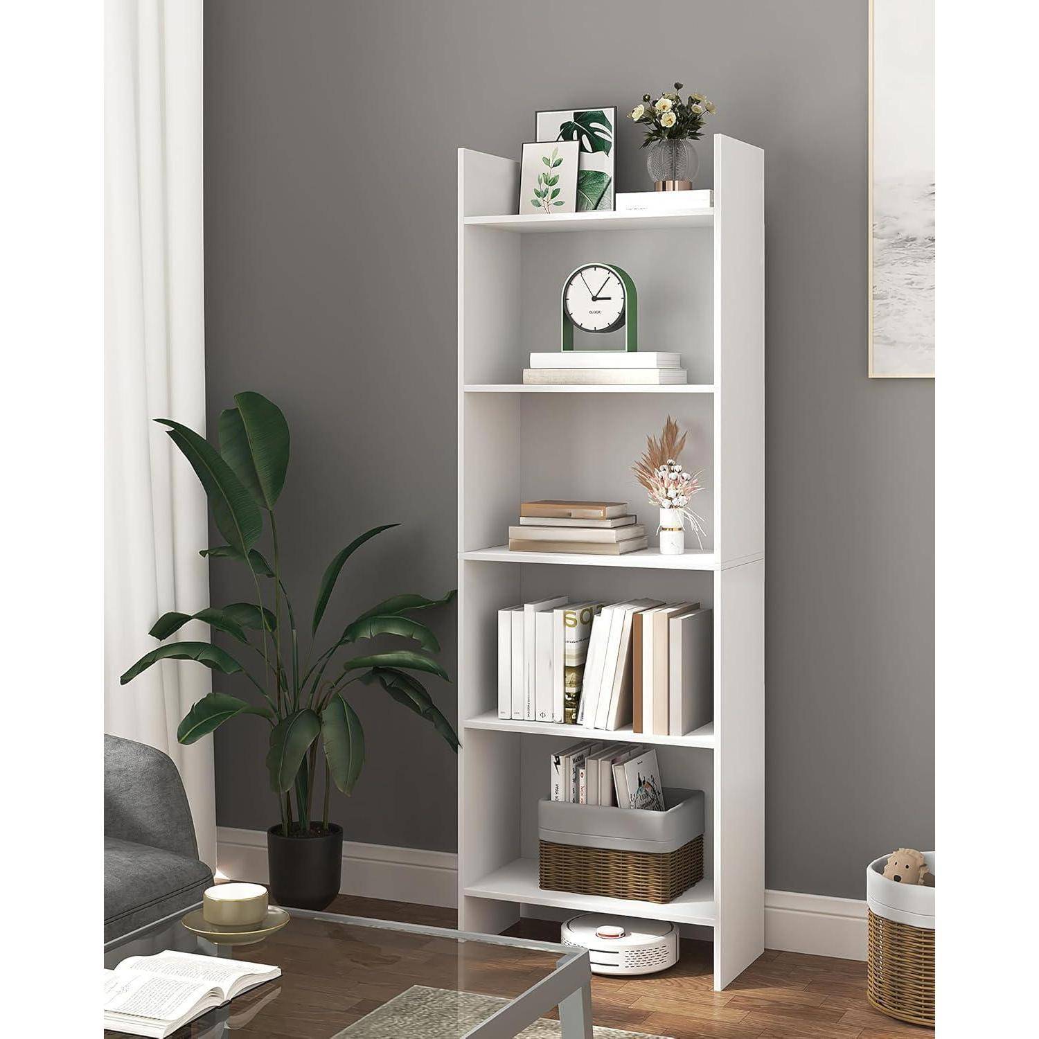 Hzuaneri Bücherregal Standregal 5 Fächern, 24 x 50 x 140 cm Weiß | Büroregal, Offen, Für Wohnzimmer, Arbeitszimmer, Büro, Als Raumteiler, BC0650