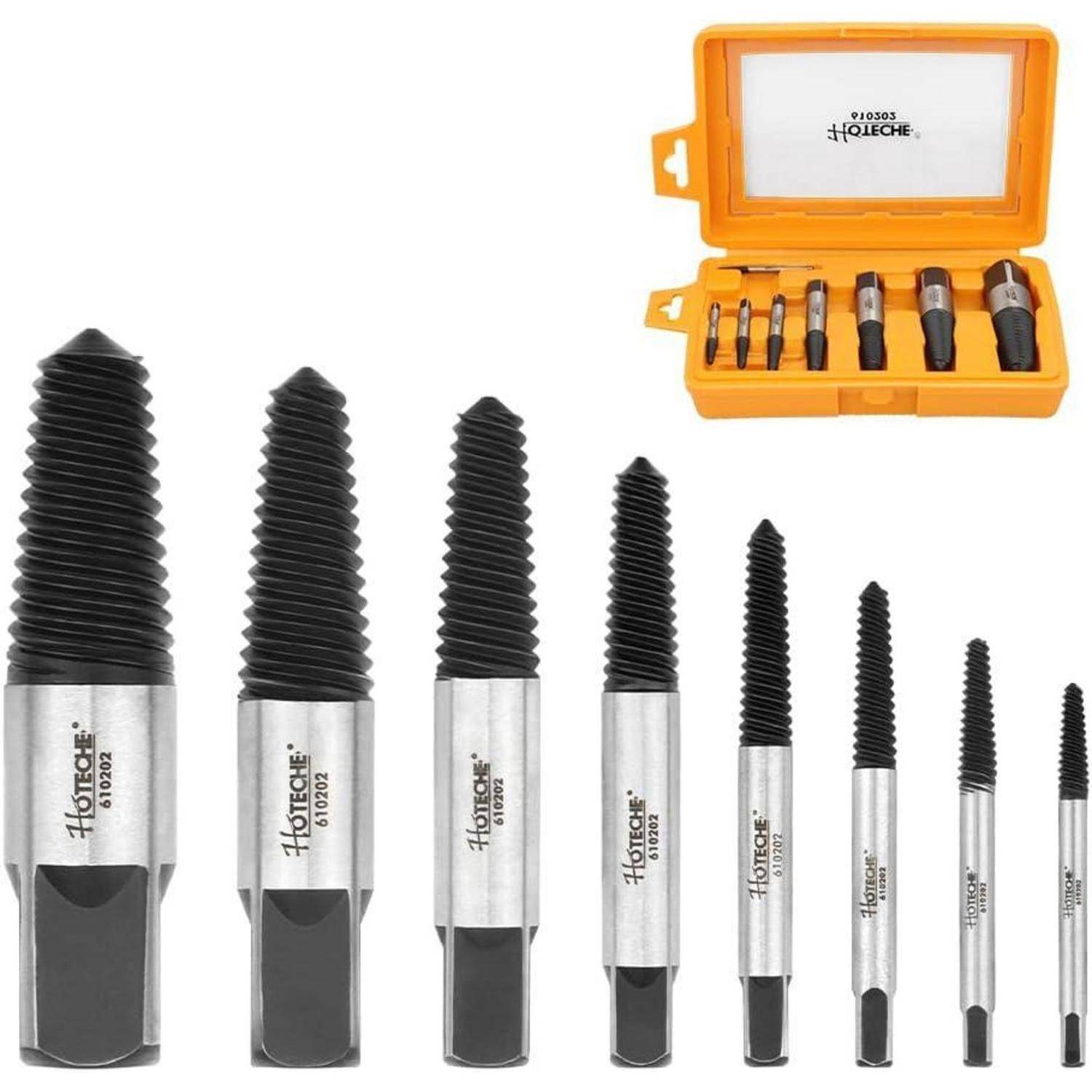 Hoteche 8-teiliges Schraubenausdreher-Set - für Schraubengrößen von 3/6 bis 35/50 mm - Hochwertiger Linkshänder-Ausdreher im Kunststoffkoffer mit