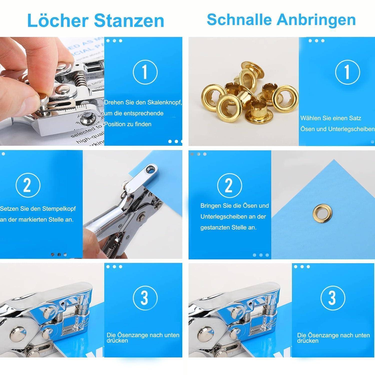 700pcs Ösen Set, Ösen 5mm Lochzange Ösenzange Set mit Installation Werkzeuge 12 Farben, Ösenzange für Planen, Schuhe, Kleidung, Taschen, DIY Hand