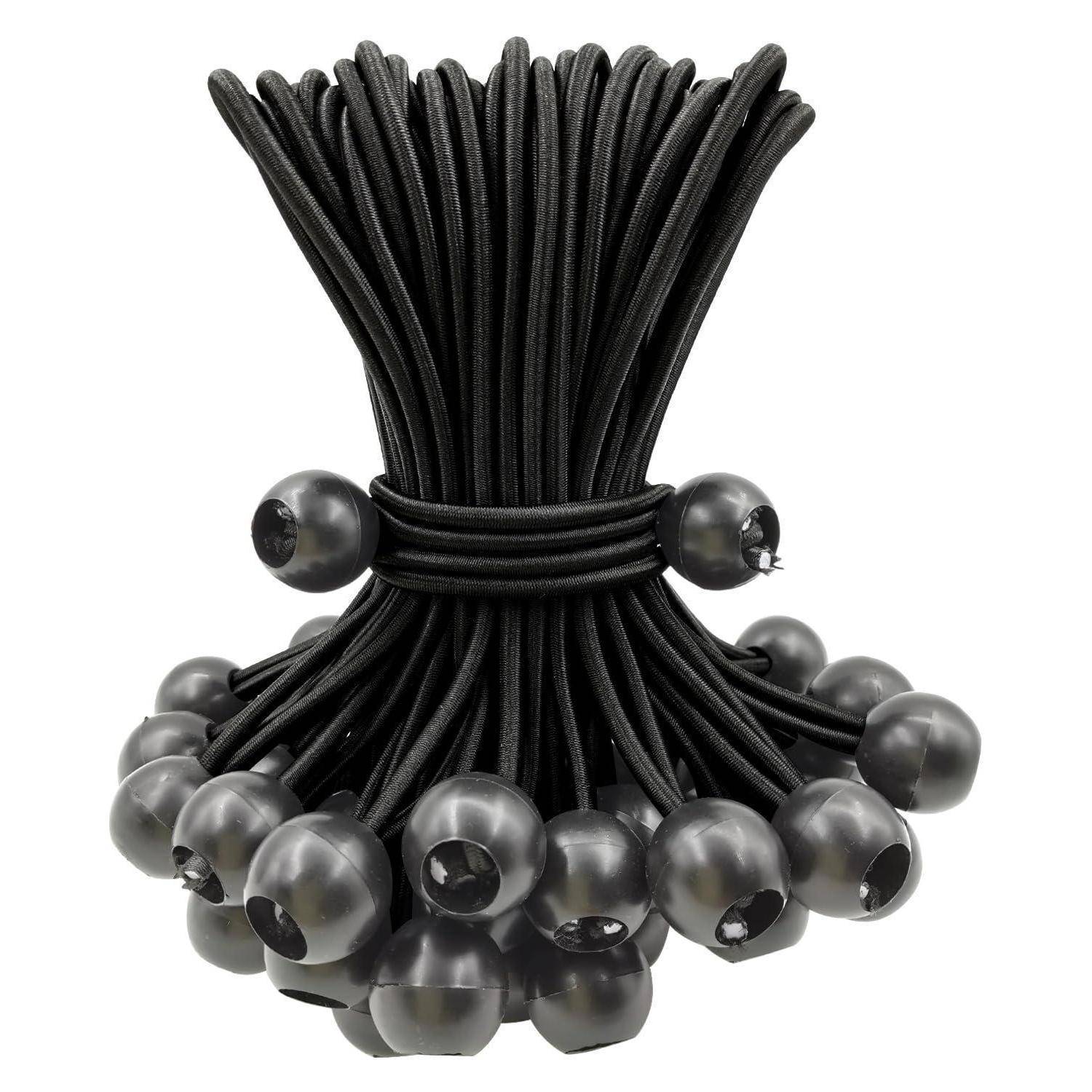 Bündel aus schwarzem Kabel mit vielen runden Kabelenden oder Kappen, angeordnet wie eine Quaste auf weißem Hintergrund.