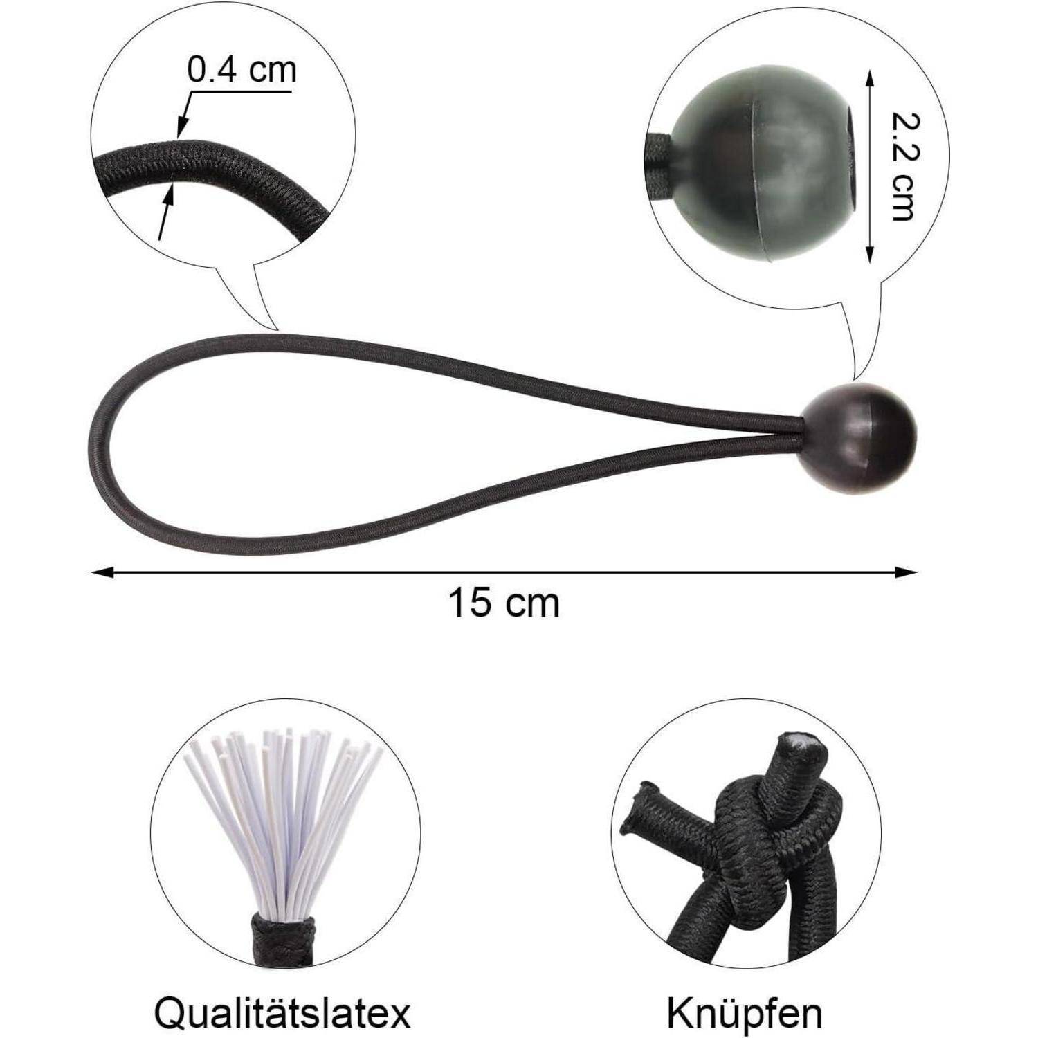 Spanngummis mit Kugel 15 cm, 25 Stück Gummispanner mit Kugel, Planenspanner mit Kugel Kurz, Zelt Spanngummi für Planen, Netze, Banner, Camping, Schw