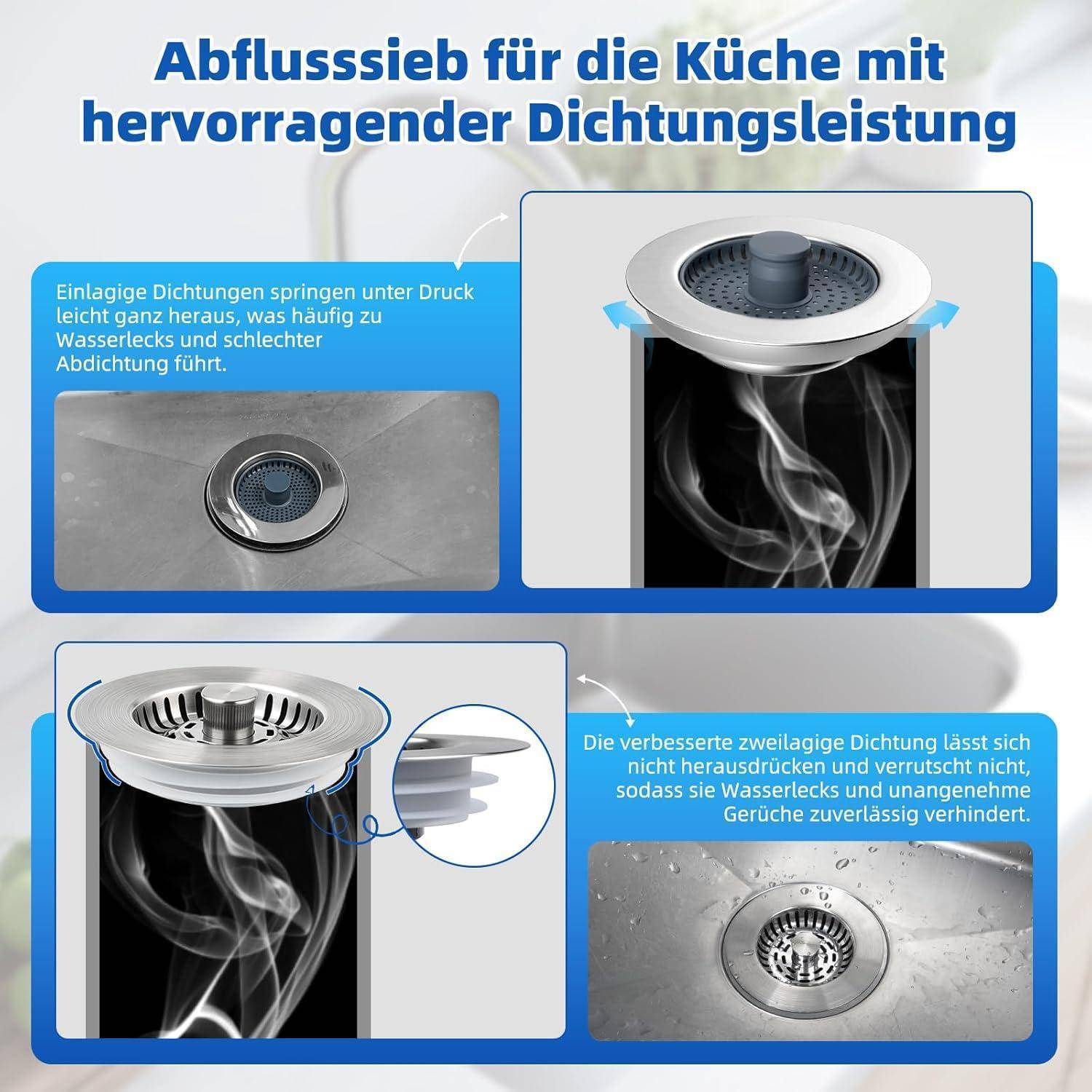 Hibbent Upgrade 3-in-1 Küchenspülbeckenstopfen, gebürstetes Nickel | Kombination aus Siebkorb und Stopfen, SUS304 Edelstahl-Sieb, Anti-verstopfend