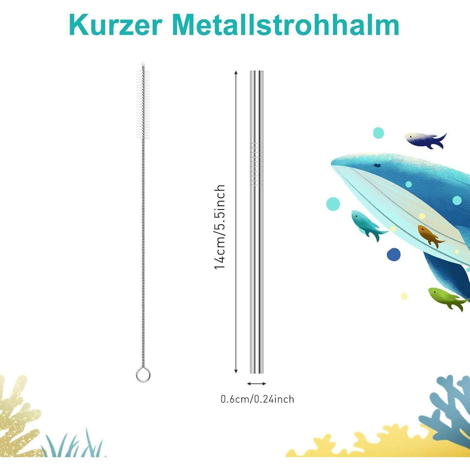 Darstellung eines kurzen Metallstrohhalms, beschriftet mit „Kurzer Metallstrohhalm