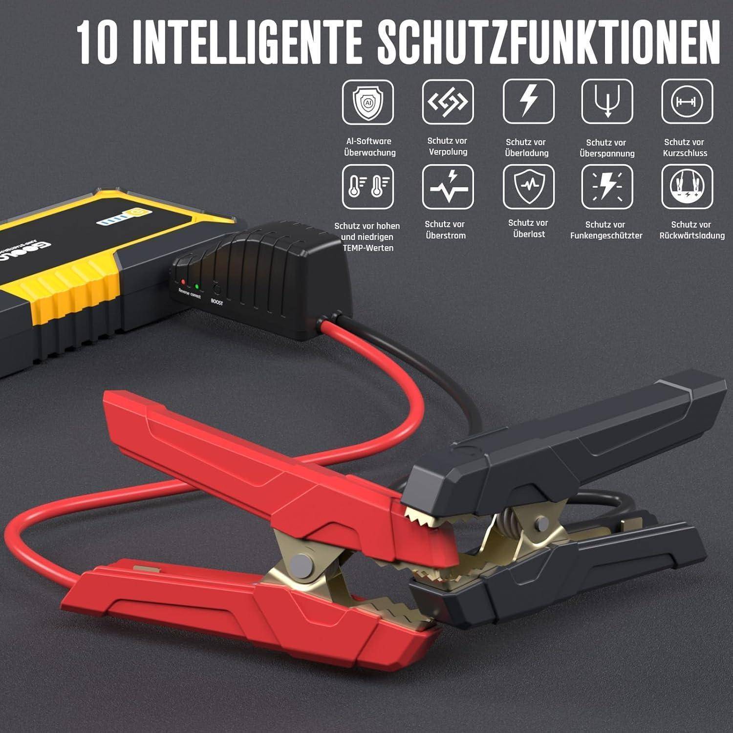 GOOLOO GP4000 Starthilfe Powerbank, 4000A Auto Starthilfe 12V (Alle Benzin und Bis Zu 10L-Diesel) Supersafe Powerbank Starthilfe mit LED, Tragbare