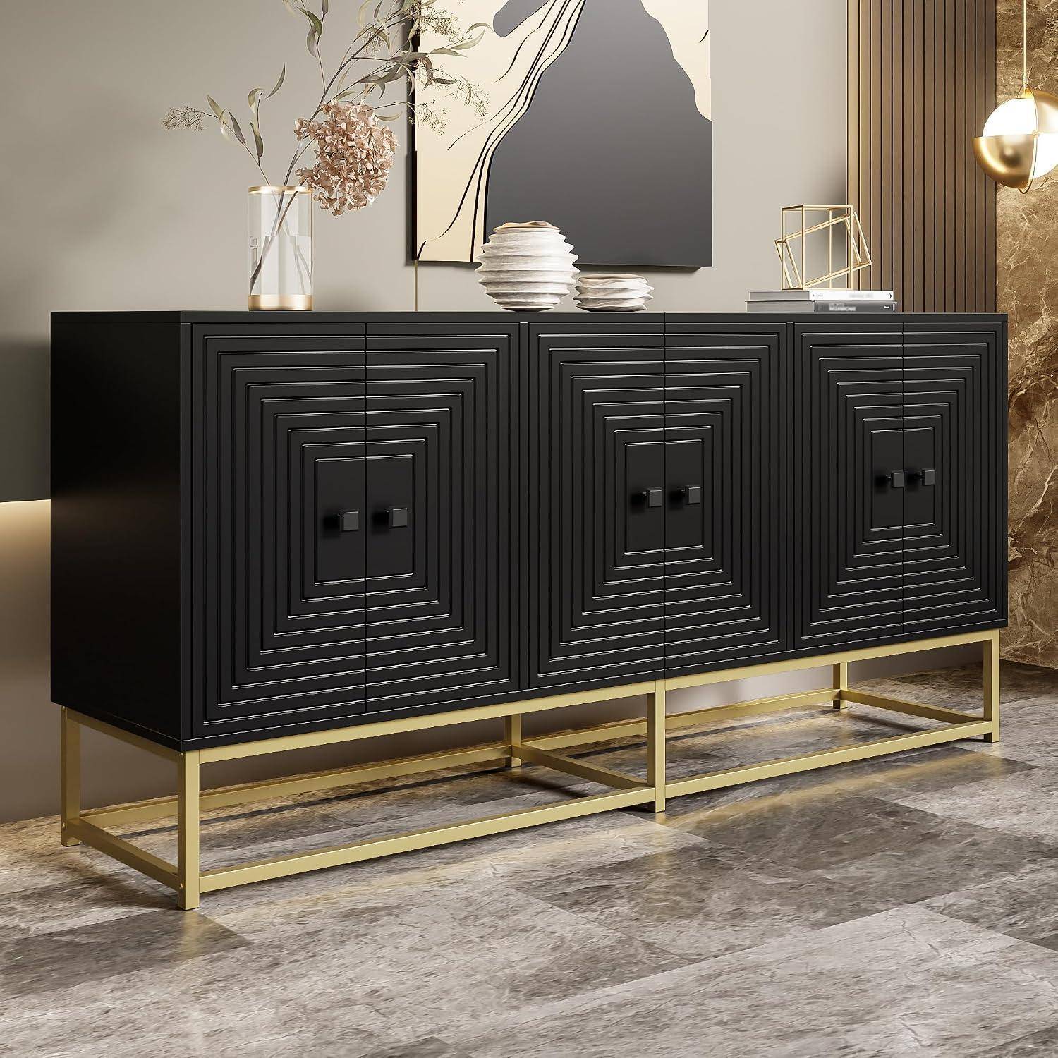 Sideboard-Schrank mit Großer Stauraum und 3 Doppeltüren, Wohnzimmerschränke mit Goldene Tischbeine, Aufbewahrungsschrank für Wohnzimmer, Esszimmer