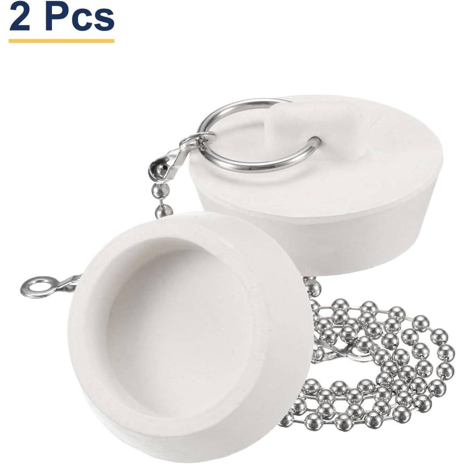 Zwei weiße runde Silikonform-Schlüsselanhänger mit Metallkugelketten, gezeigt als 2-teiliges Set.