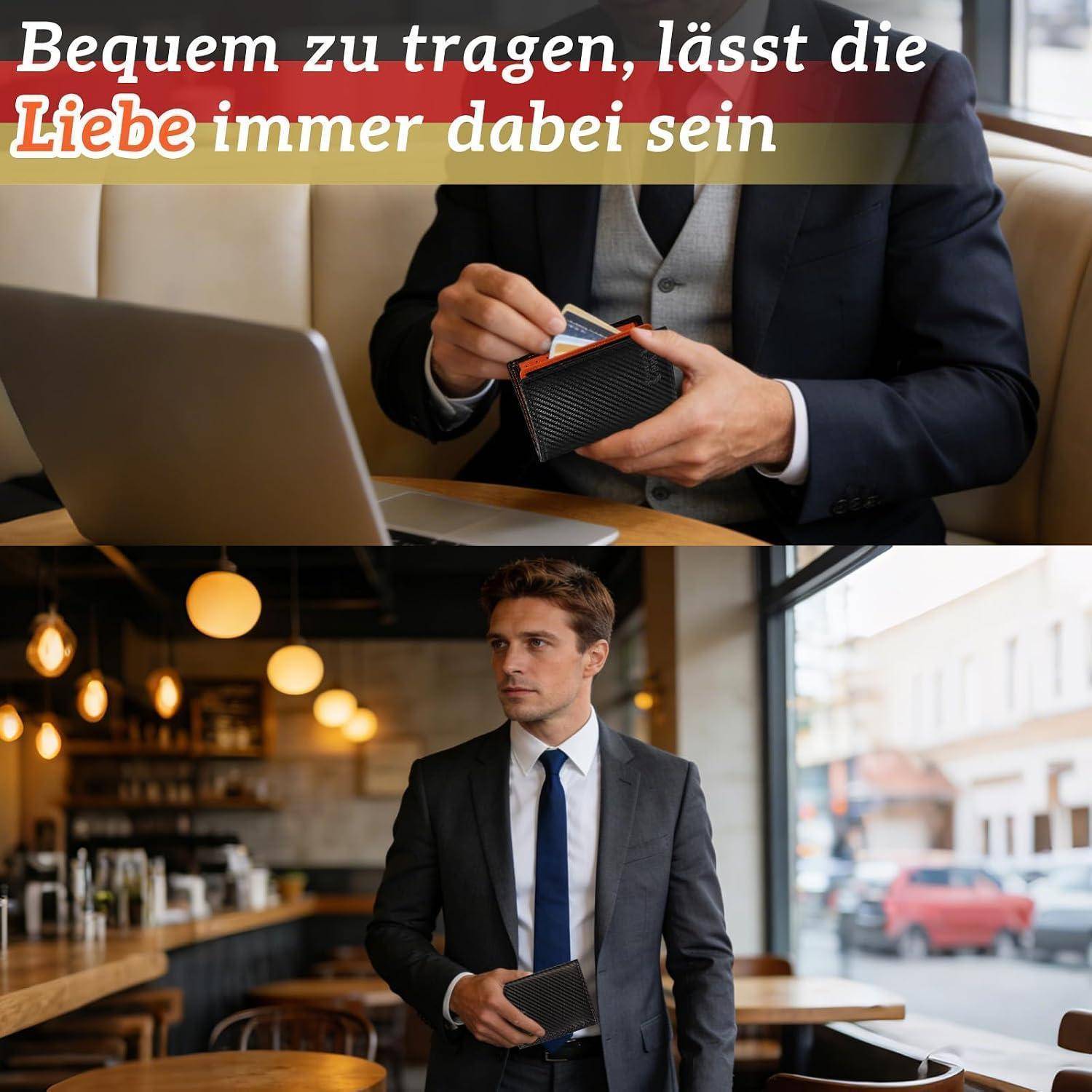 Herren Geldbörse Karbonfaser- mit RFID-Schutz Geschenkset in Lederoptik