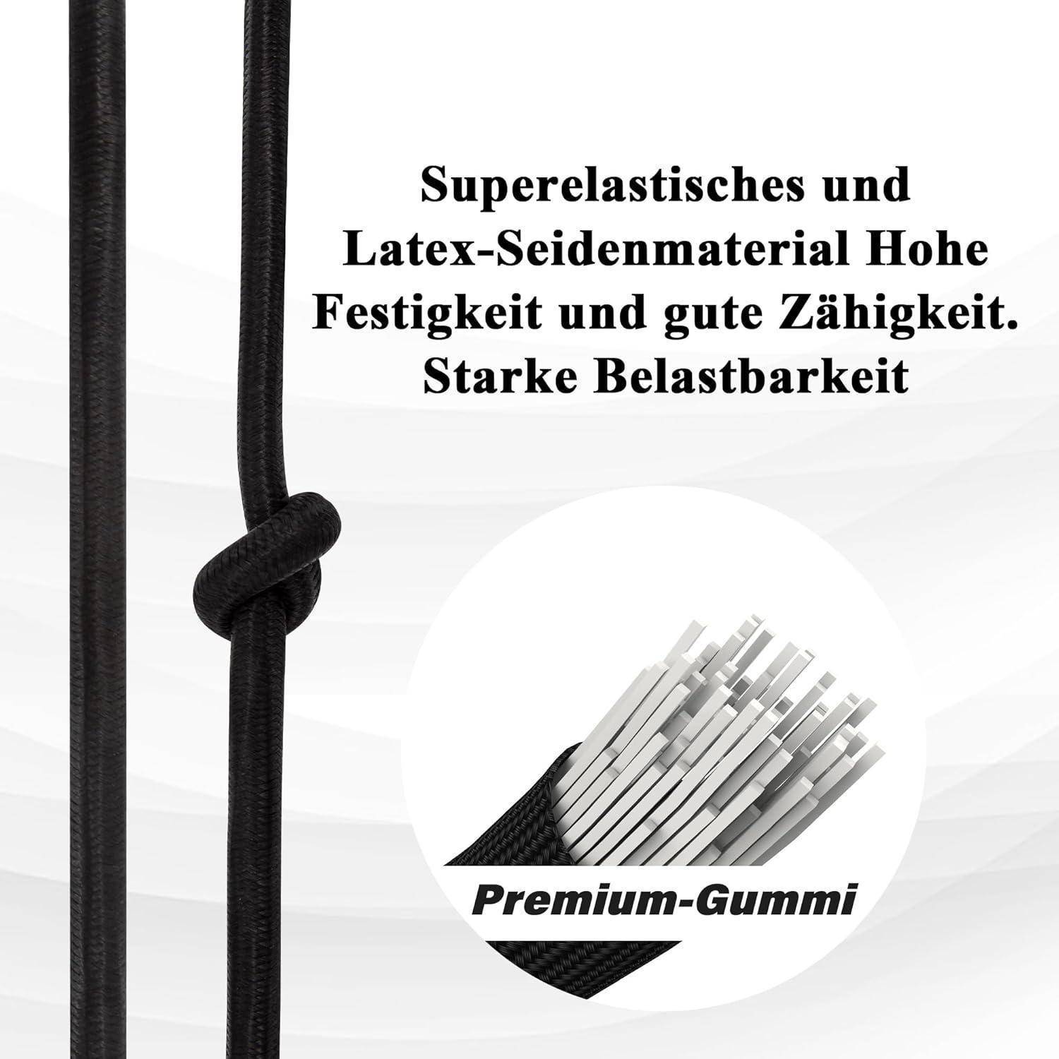 Spanngummi mit Karabiner, 6er Set Expander mit Karabinerhaken, Schwarz Gepäckspanner in 3 Größen, 30cm, 60cm, 80cm, Extra Stark Gummispanner für