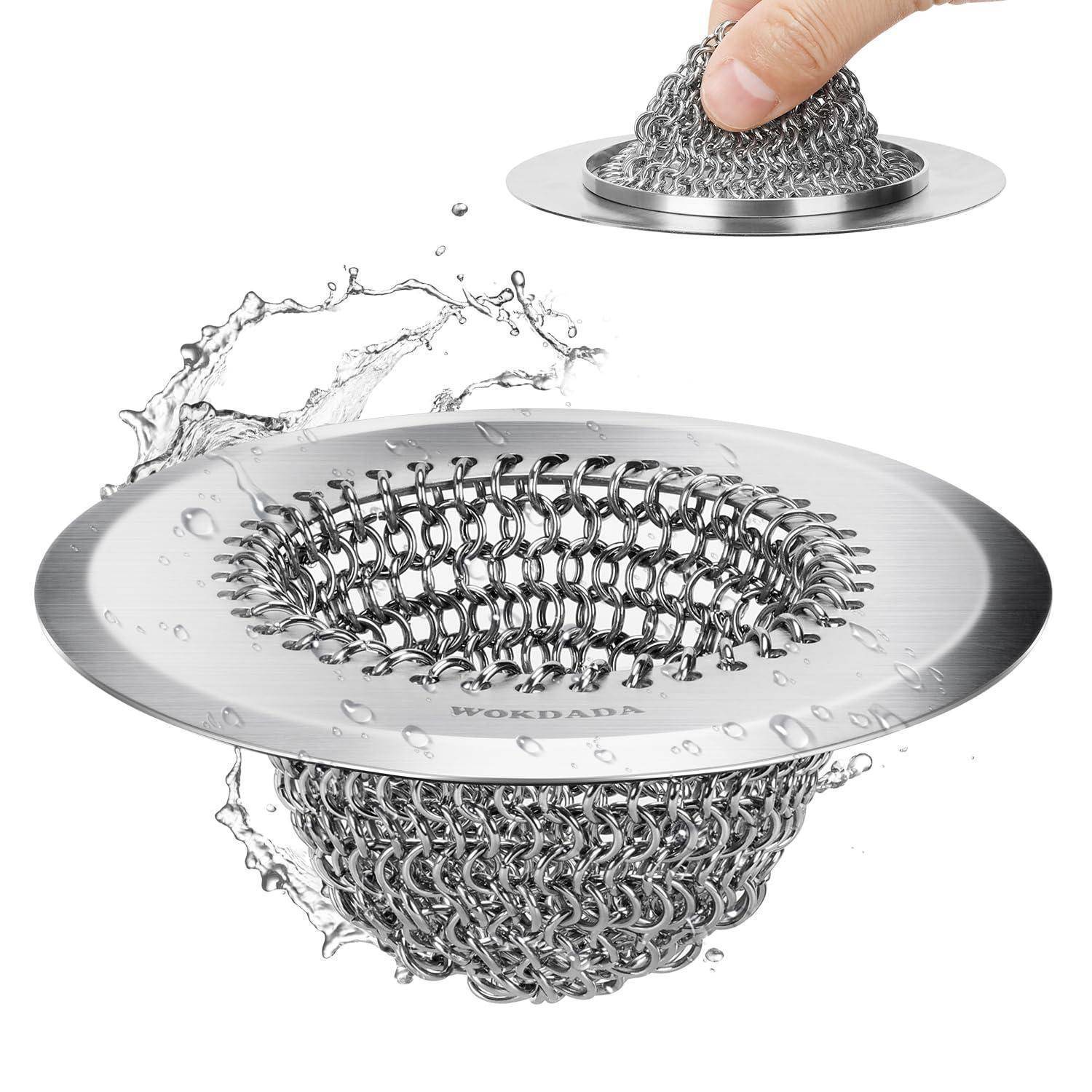 WOKDADA Umkehrbares Abflusssieb aus Edelstahl 304 für Spülbecken | Patentiertes flexibles Netz, Schneller Wasserablauf, Rostfrei, Verstopfungsschutz