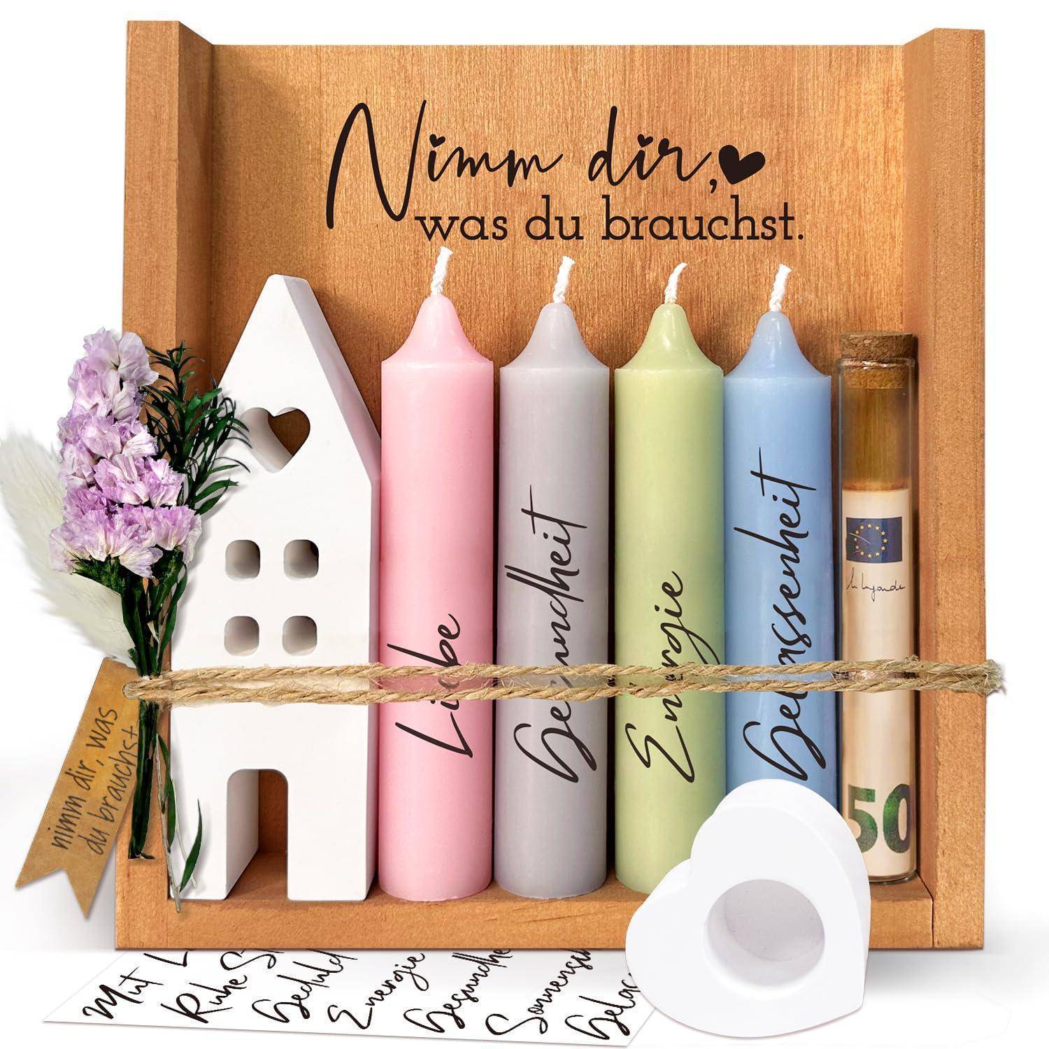 Dekorative Geschenkbox mit deutschem Text „Nimm dir, was du brauchst