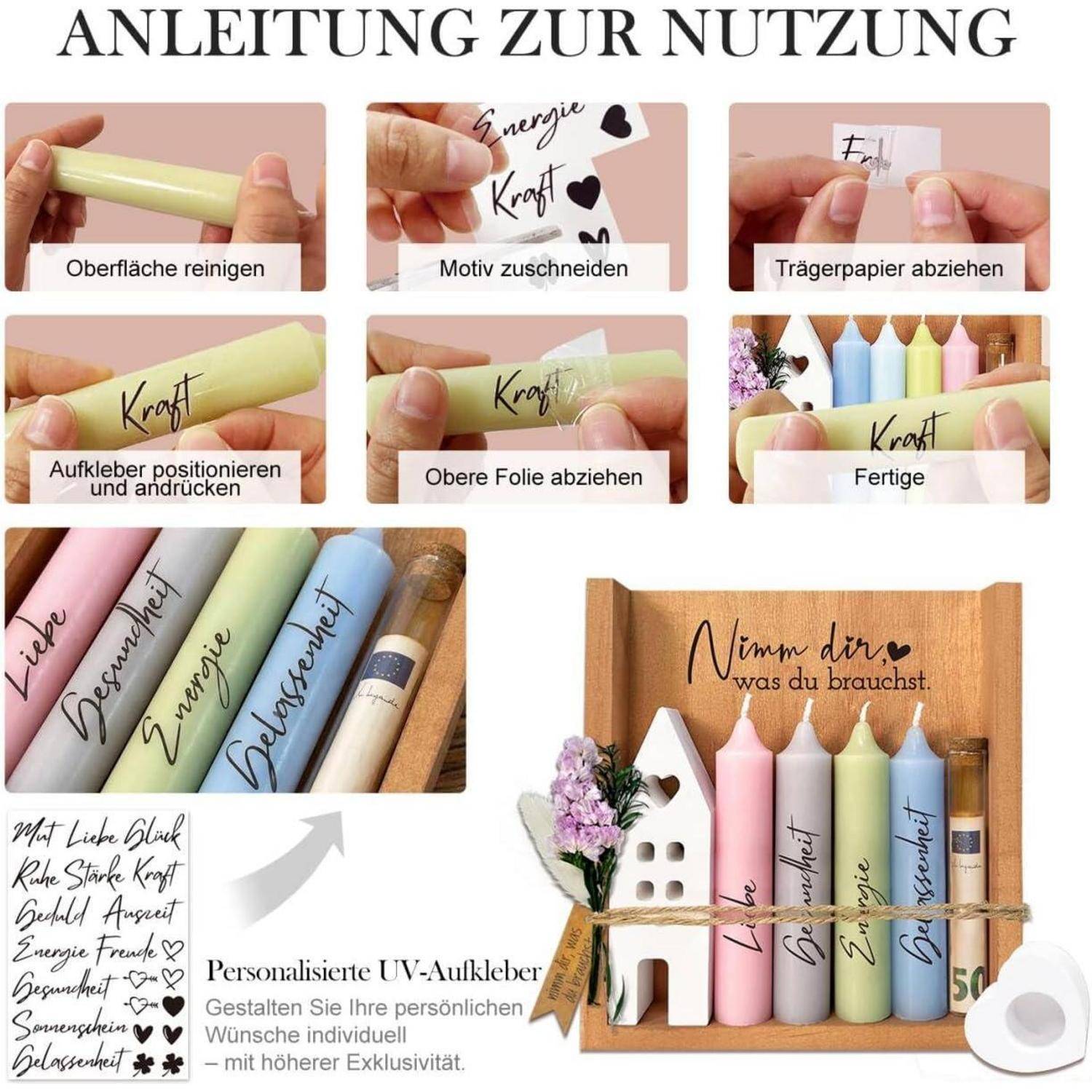 Kerzen Geschenkset für Frauen Freundin, Geschenke mit Kerzenständer, Kerze mit „Lieblingsmensch”Spruch Geschenk, Kerzenhalter Holzkiste, Geldges