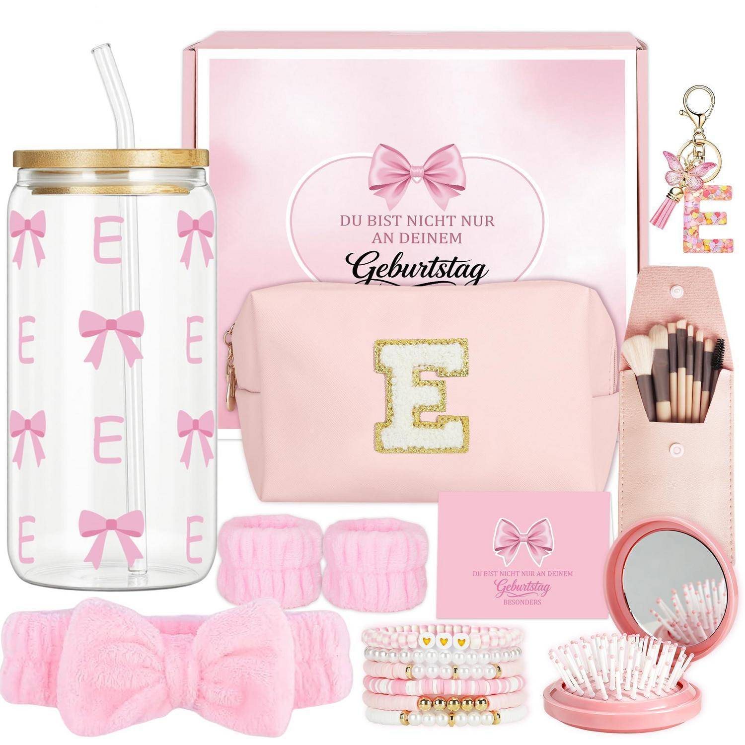 Rosa Geburtstagsgeschenkset mit personalisiertem „E