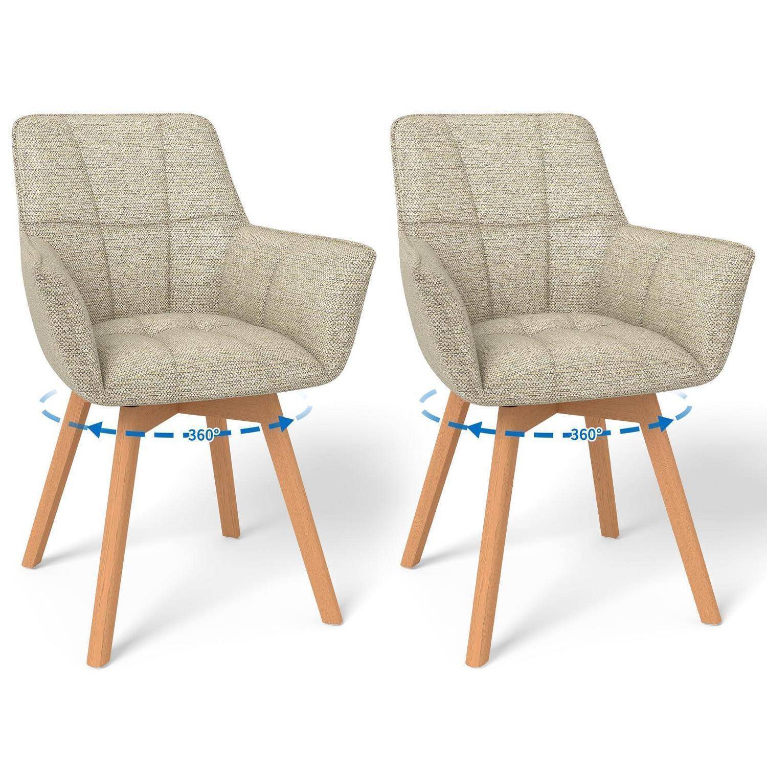 2er Set Drehbare Esszimmerstühle, 360° Drehstuhl mit Armlehnen Holzbeinen, Samtstoff Polsterstuhl für Esszimmer, Wohnzimmer, Küche, Schlafzimmer,