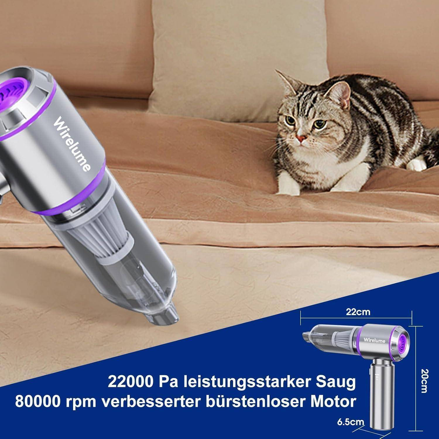 Handstaubsauger akku Auto kabellos 4 in 1 autostaubsauger Mini Staubsauger 22,000 Pa Starke Zyklon-Saugleistung Stark 3-Gang tragbar