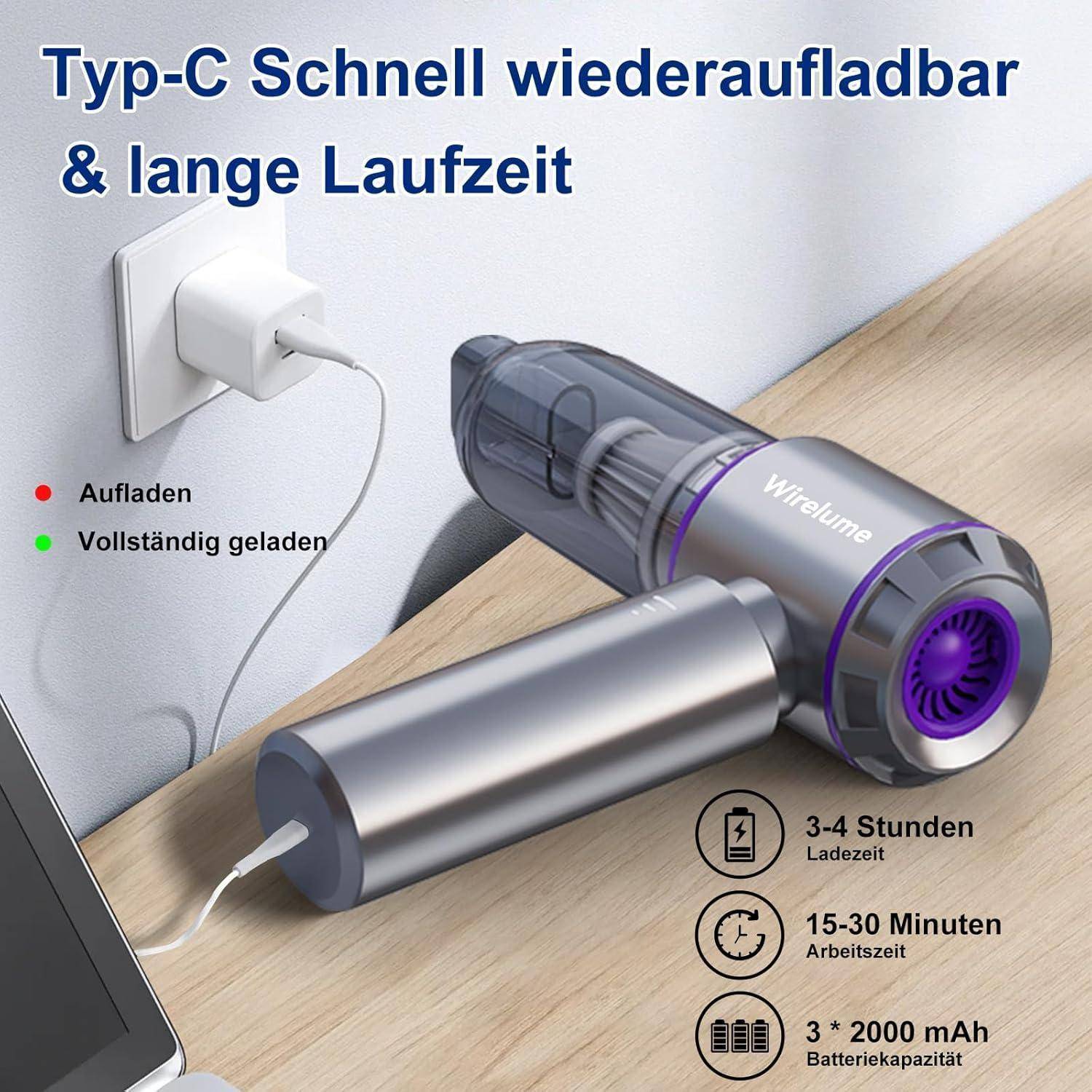 Handstaubsauger akku Auto kabellos 4 in 1 autostaubsauger Mini Staubsauger 22,000 Pa Starke Zyklon-Saugleistung Stark 3-Gang tragbar