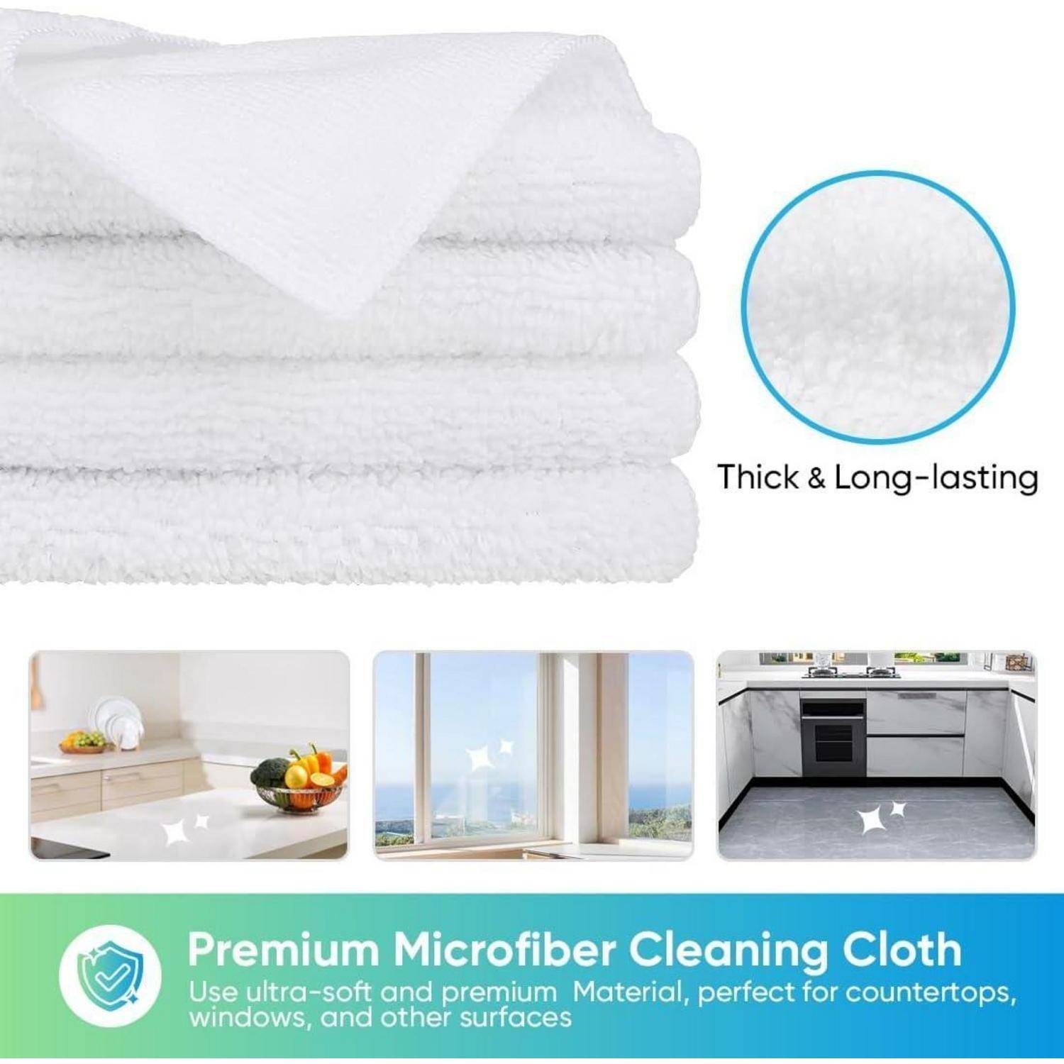 HOMEXCEL Microfasertücher 12 Stück,Weiß Mikrofasertücher Mikrofaser Reinigungstücher Putzlappen Küch Geschirrtücher für Küche,Glas, Auto, Mot