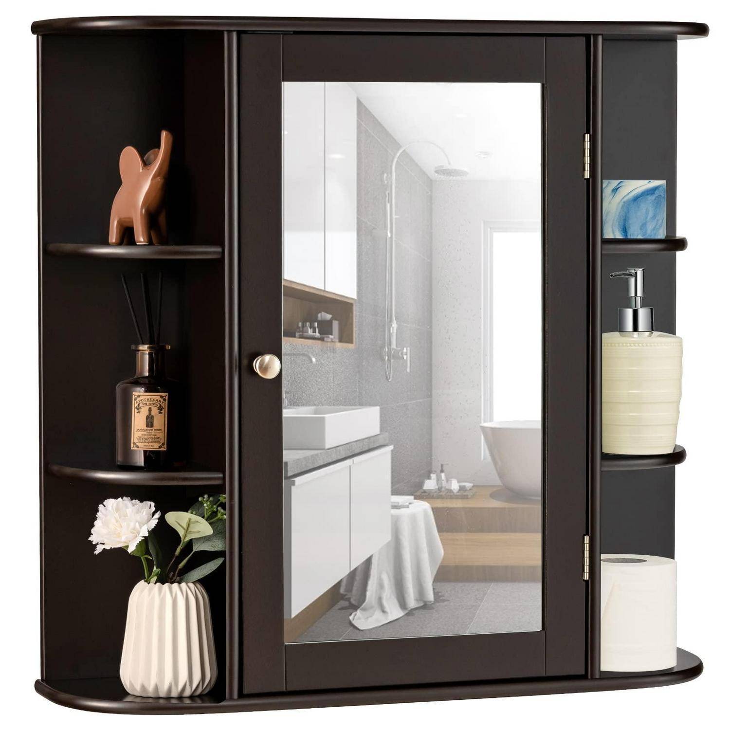 RELAX4LIFE Spiegelschrank, Hängeschrank mit Spiegel & Ablagen, Wandschrank für Badezimmer & Garderobe & Schlafzimmer, hängender Badspiegelschrank