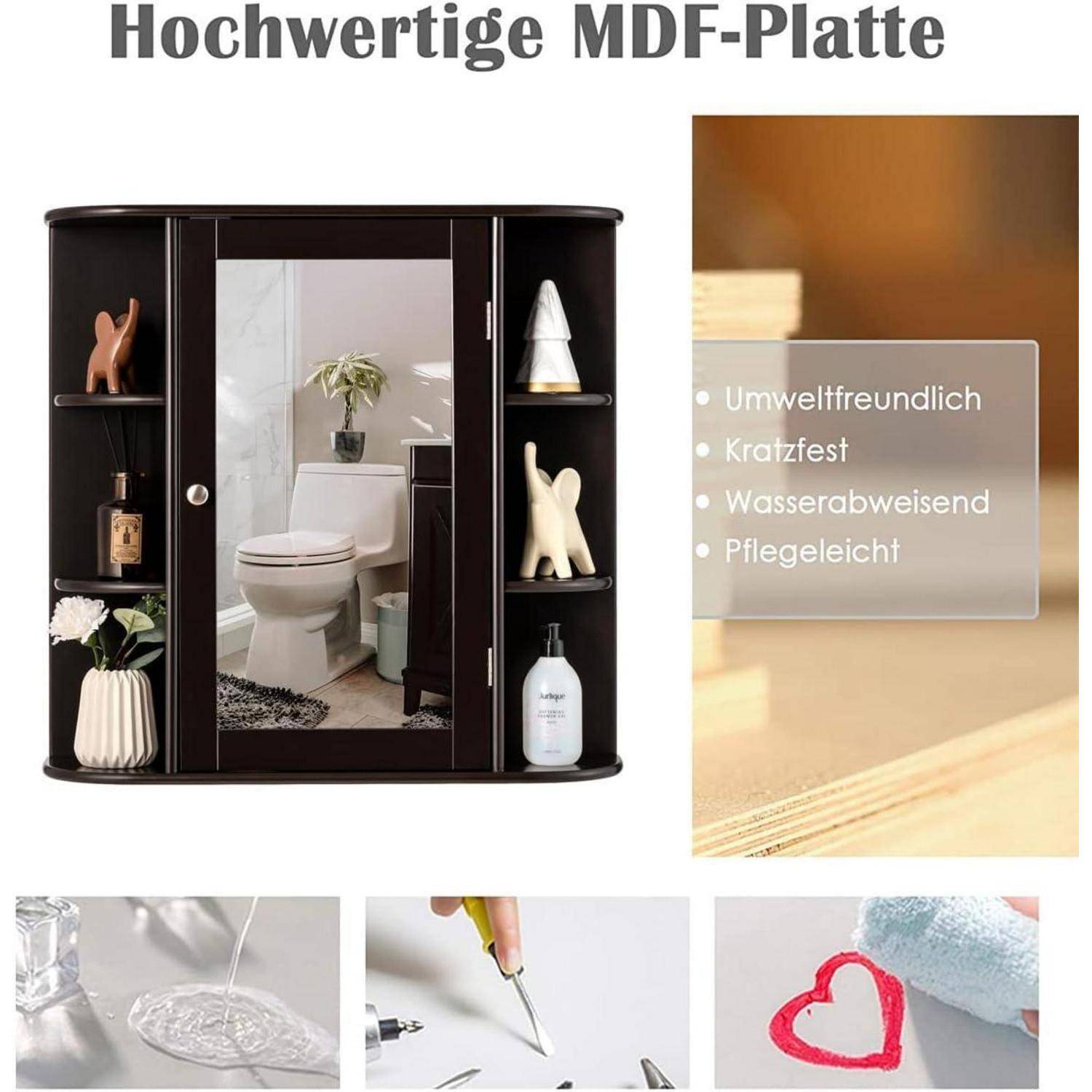 RELAX4LIFE Spiegelschrank, Hängeschrank mit Spiegel & Ablagen, Wandschrank für Badezimmer & Garderobe & Schlafzimmer, hängender Badspiegelschrank