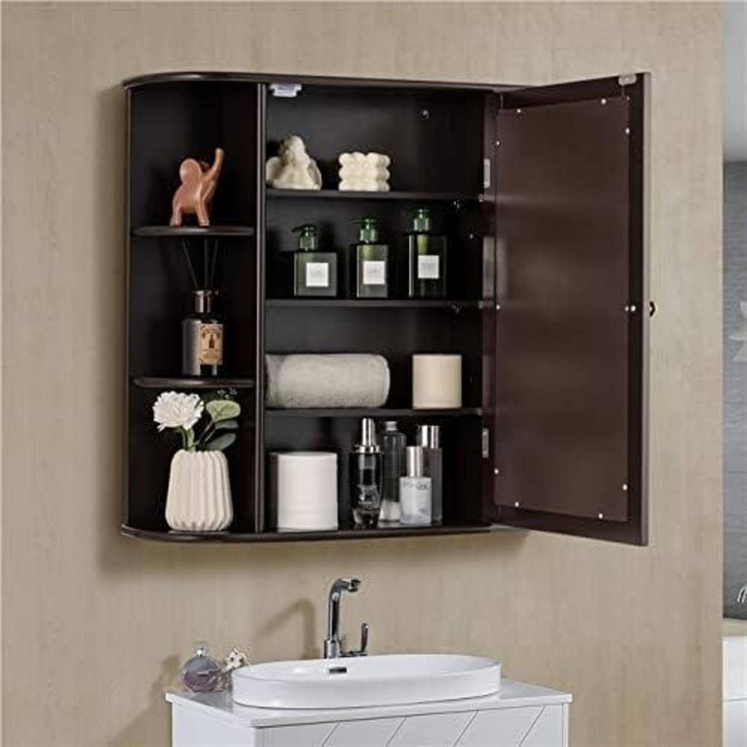 RELAX4LIFE Spiegelschrank, Hängeschrank mit Spiegel & Ablagen, Wandschrank für Badezimmer & Garderobe & Schlafzimmer, hängender Badspiegelschrank