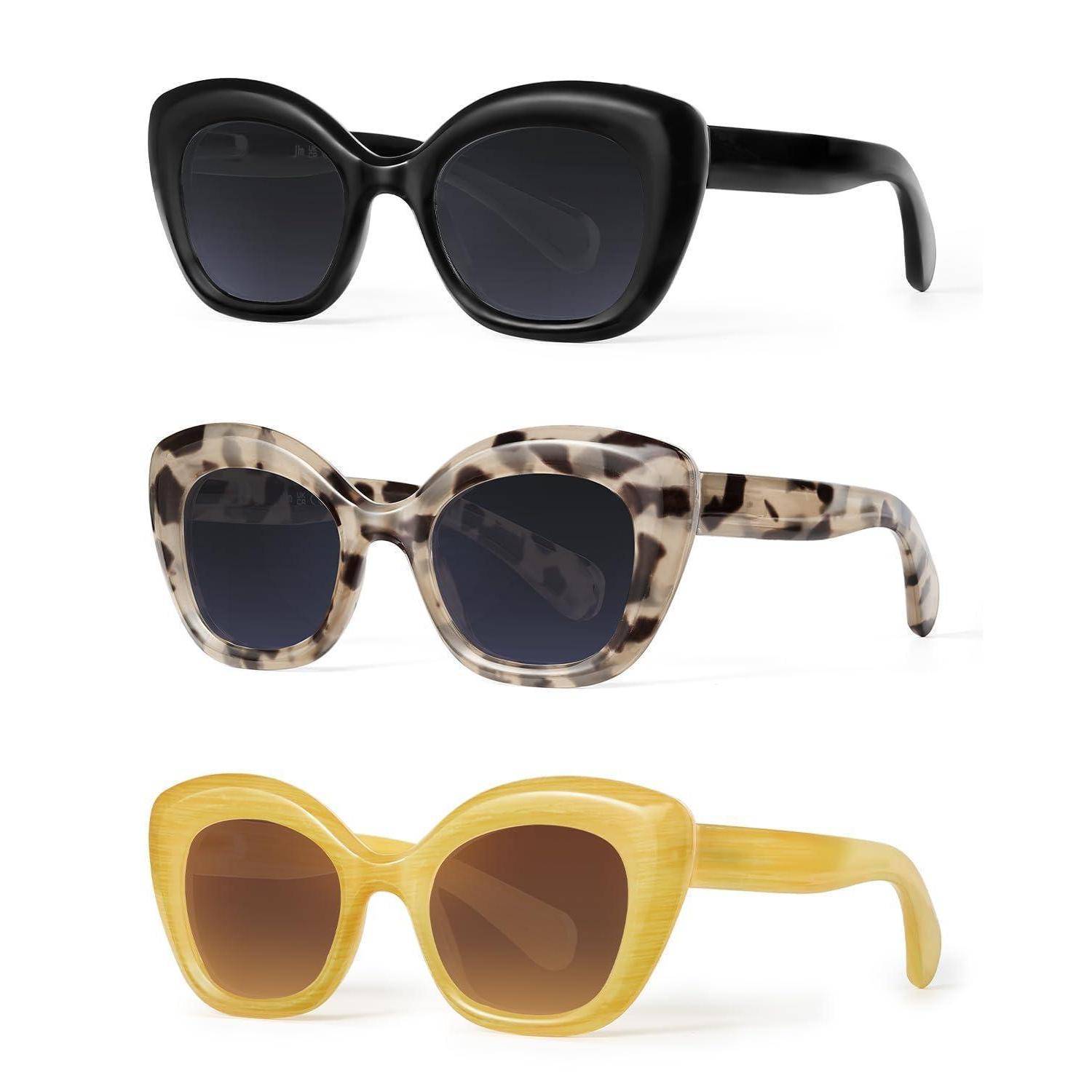 JM 3er-Pack Cateye-Lesebrille, blaulichtblockierender Computerleser für Damen und Herren 3 Pack Sonnenbrille mit Sehstärke 1.25 x