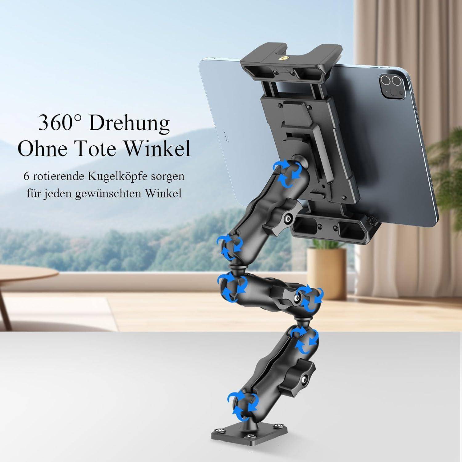 OHLPRO Tablet Halterung Auto, Halterung Auto für iPad mit 3-Stufigem Schwenkarm, Tablet Autohalterung 360° Drehbare, LKW Tablet Halterung Kompatibel