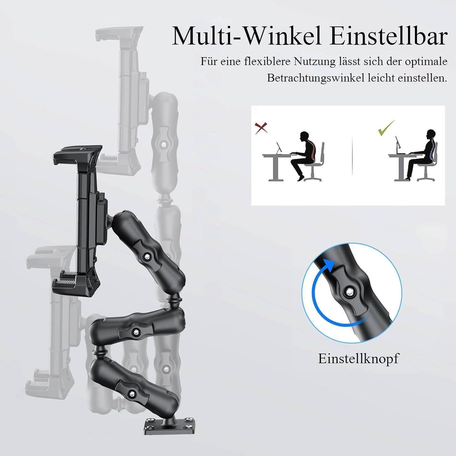 OHLPRO Tablet Halterung Auto, Halterung Auto für iPad mit 3-Stufigem Schwenkarm, Tablet Autohalterung 360° Drehbare, LKW Tablet Halterung Kompatibel