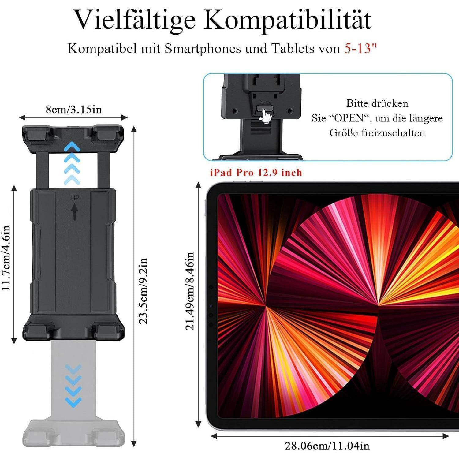 OHLPRO Tablet Halterung Auto, Halterung Auto für iPad mit 3-Stufigem Schwenkarm, Tablet Autohalterung 360° Drehbare, LKW Tablet Halterung Kompatibel