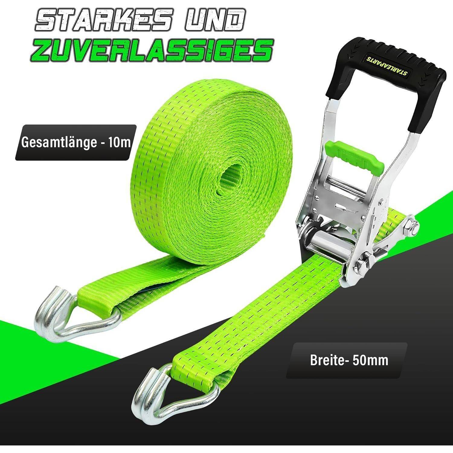 StarLeaparts Schwerlast-Spanngurte mit Ratsche und Spezialwelle, 10m x 50mm professionelle Zurrgurte Radspanngurte, Spanngurte belastbar bis 5000kg