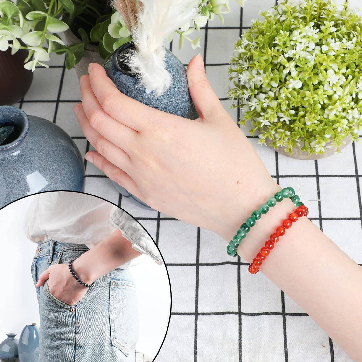 SOSMAR 300 Stück Natürliche Edelsteine ⌀ 6mm rund Perlen für Armbänder Halsketten Schmuck Basteln Auffädeln, 10 Sortierte Steinperlen Edelstein