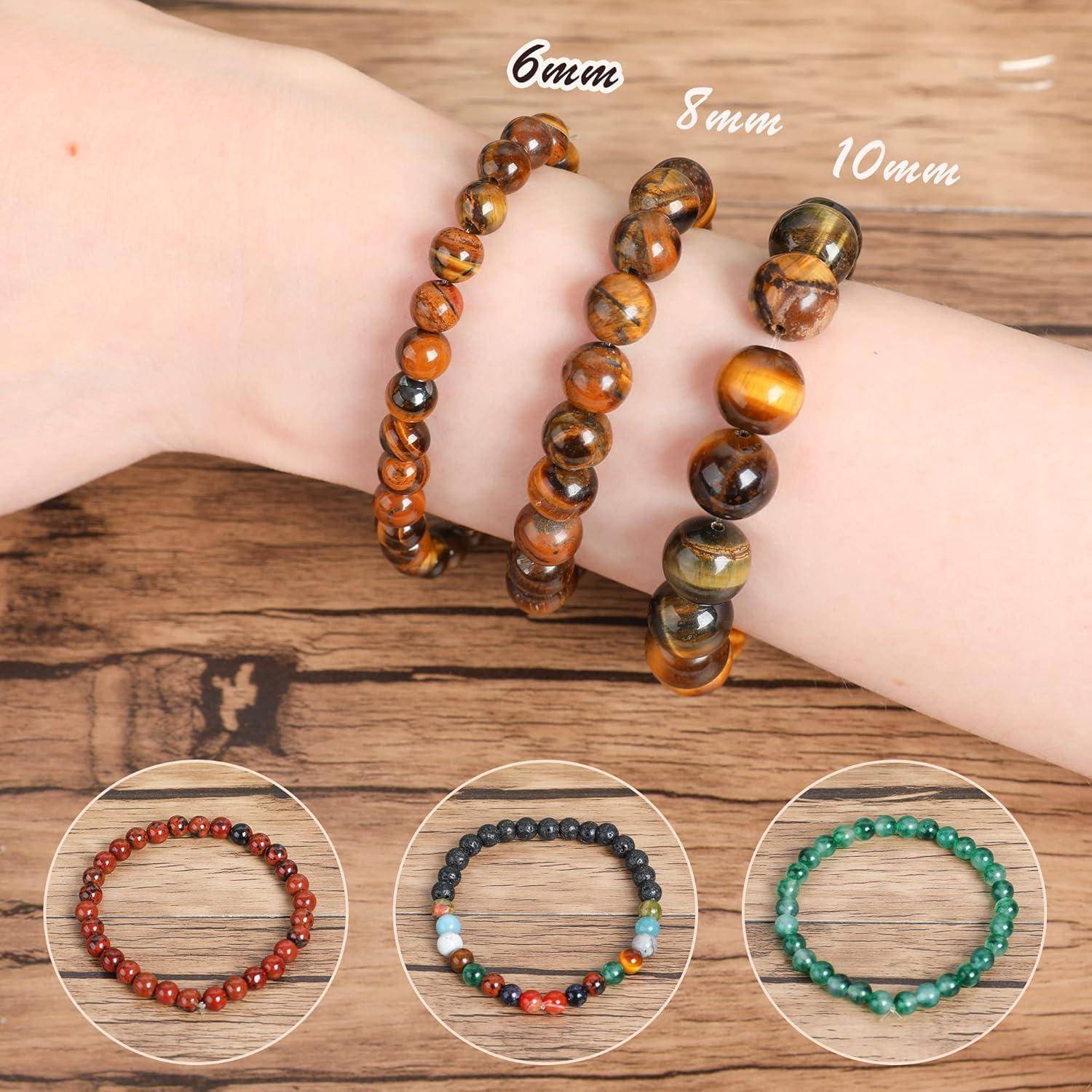 SOSMAR 300 Stück Natürliche Edelsteine ⌀ 6mm rund Perlen für Armbänder Halsketten Schmuck Basteln Auffädeln, 10 Sortierte Steinperlen Edelstein