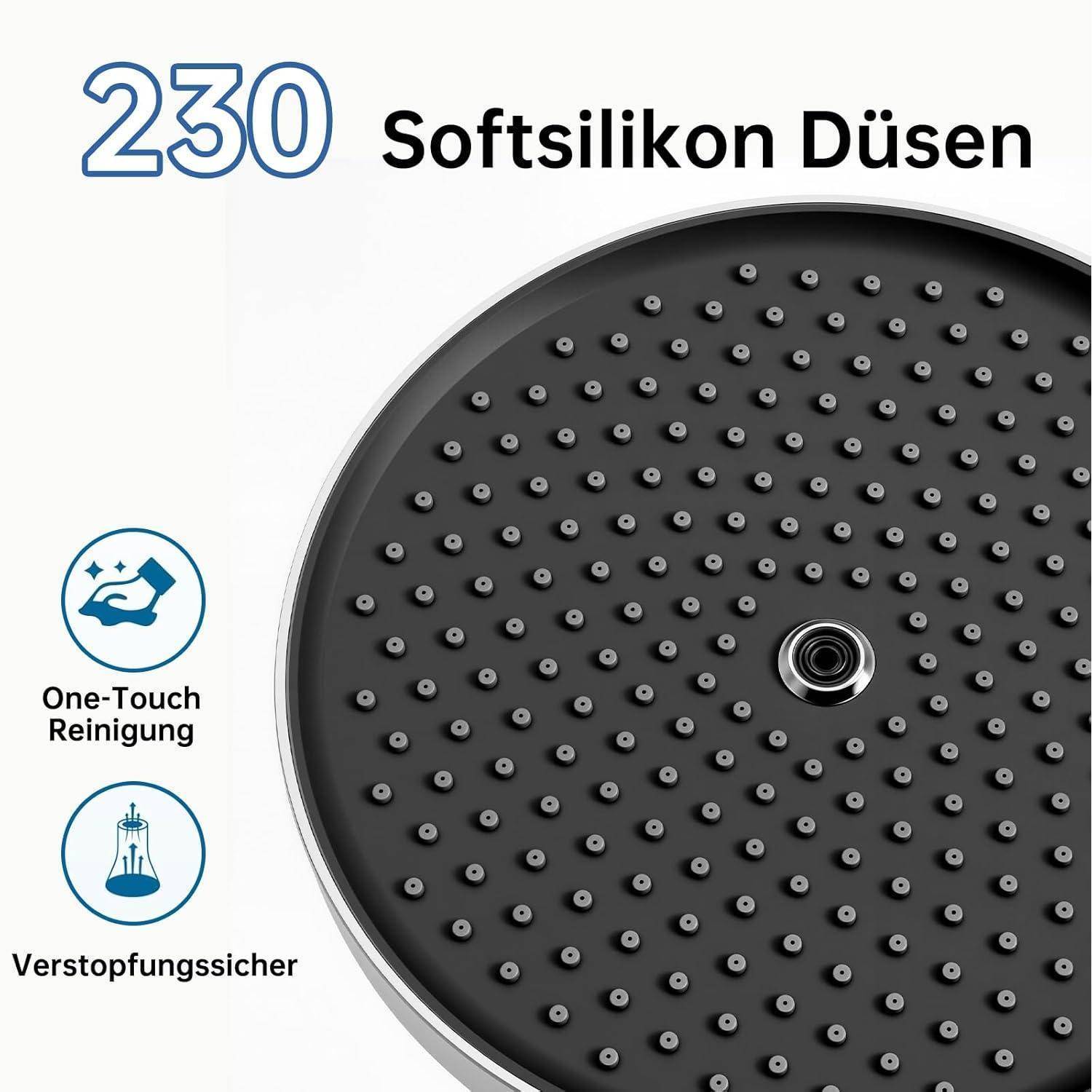 10 Zoll Duschkopf Regendusche, Fester Regenduschkopf Duschbrause mit Anti-Kalk-Düsen, Wasserfall Wassersparend Kopfbrause für Badezimmer 10 inch Run