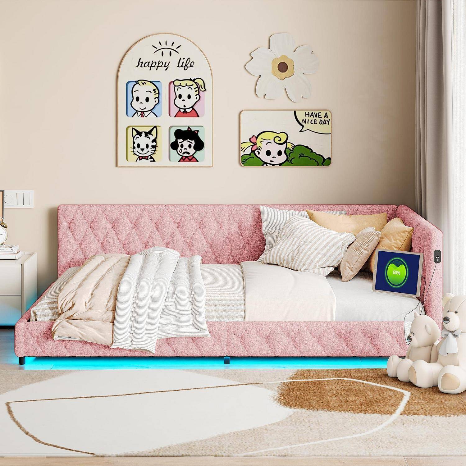 Schlafsofa 90/180 x 200 cm, ausziehbar, 2-Sitzer-Sofa mit Lattenrost, multifunktional, gepolsterter Bettrahmen für 2 Personen, aus Samt, ohne