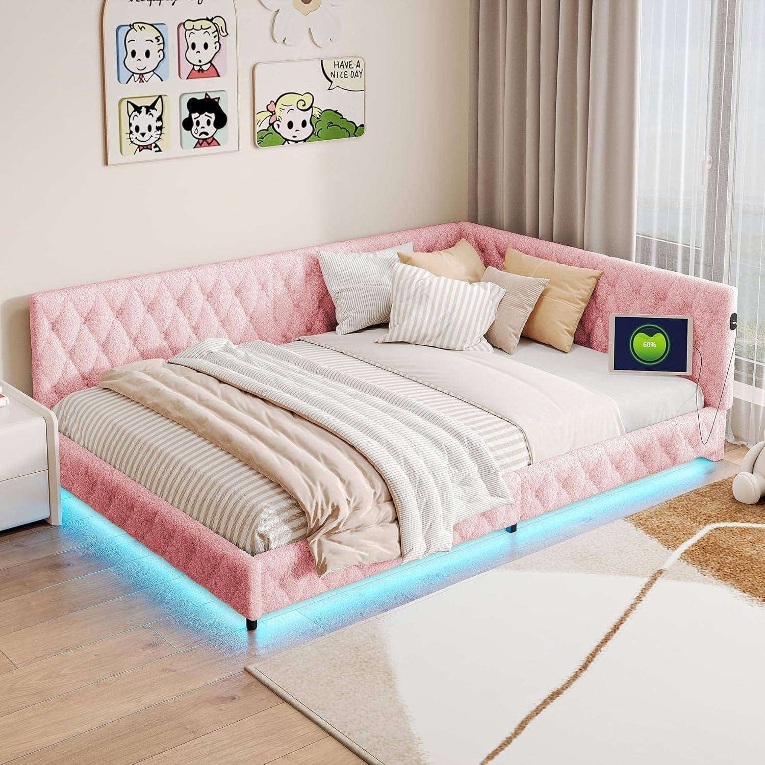 Schlafsofa 90/180 x 200 cm, ausziehbar, 2-Sitzer-Sofa mit Lattenrost, multifunktional, gepolsterter Bettrahmen für 2 Personen, aus Samt, ohne