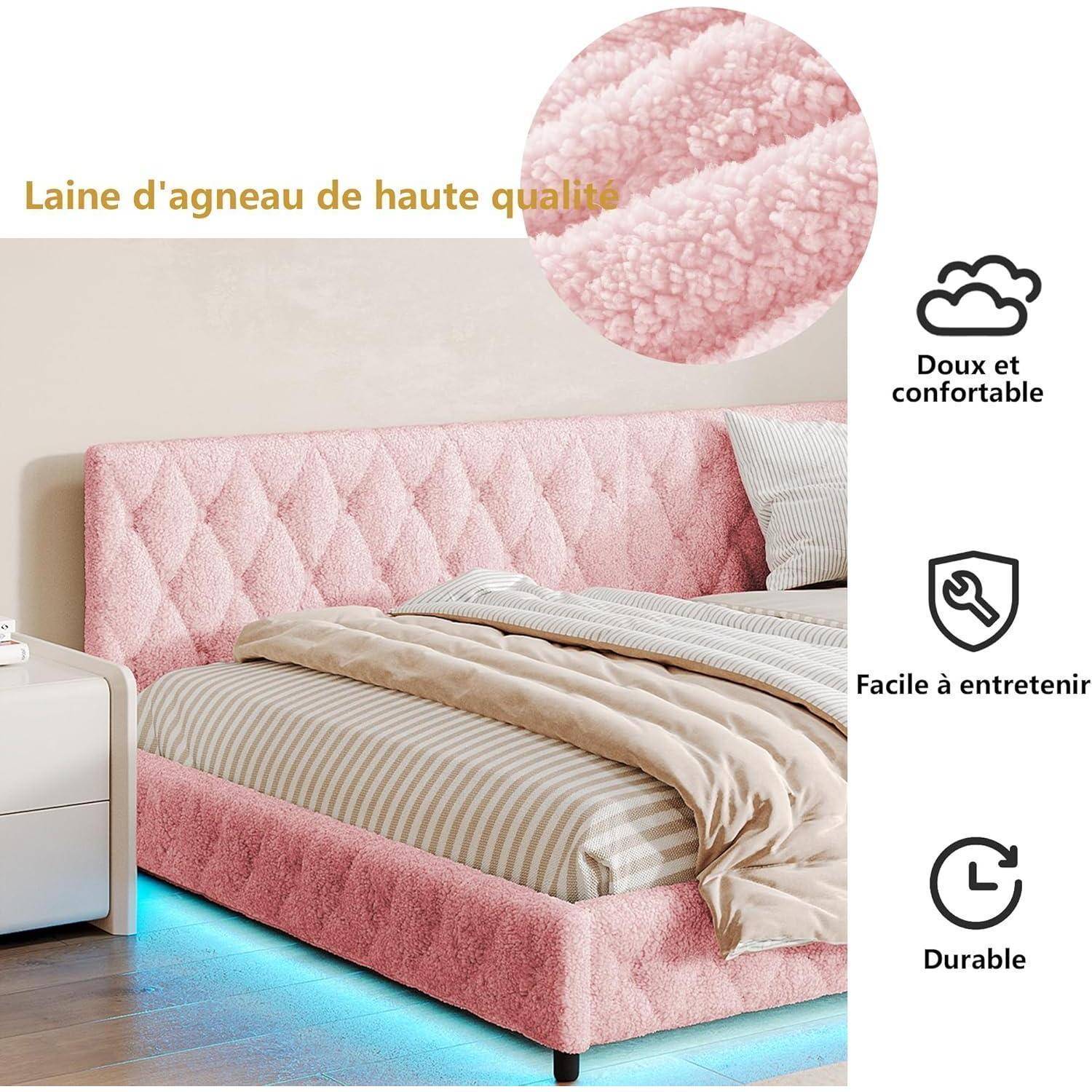 Schlafsofa 90/180 x 200 cm, ausziehbar, 2-Sitzer-Sofa mit Lattenrost, multifunktional, gepolsterter Bettrahmen für 2 Personen, aus Samt, ohne