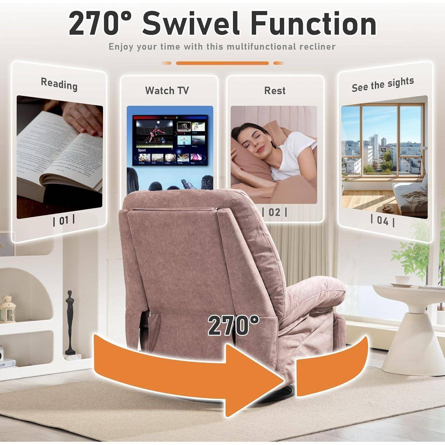 ALEAVIC Relaxsessel Elektrisch Massagesessel, Heizung Vibration Massage Sessel Drehbar, mit TYP C &amp; USB-Anschlüsse,1 Seitentaschen, Liegen TV Sessel