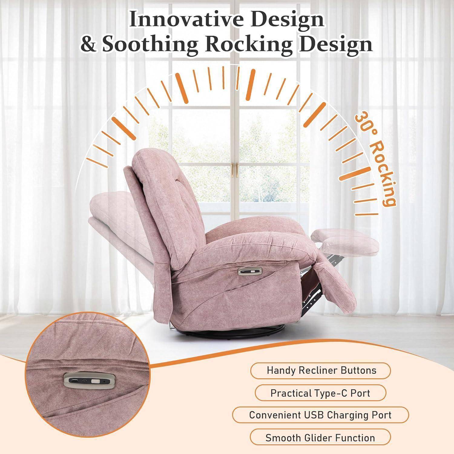 ALEAVIC Relaxsessel Elektrisch Massagesessel, Heizung Vibration Massage Sessel Drehbar, mit TYP C &amp; USB-Anschlüsse,1 Seitentaschen, Liegen TV Sessel