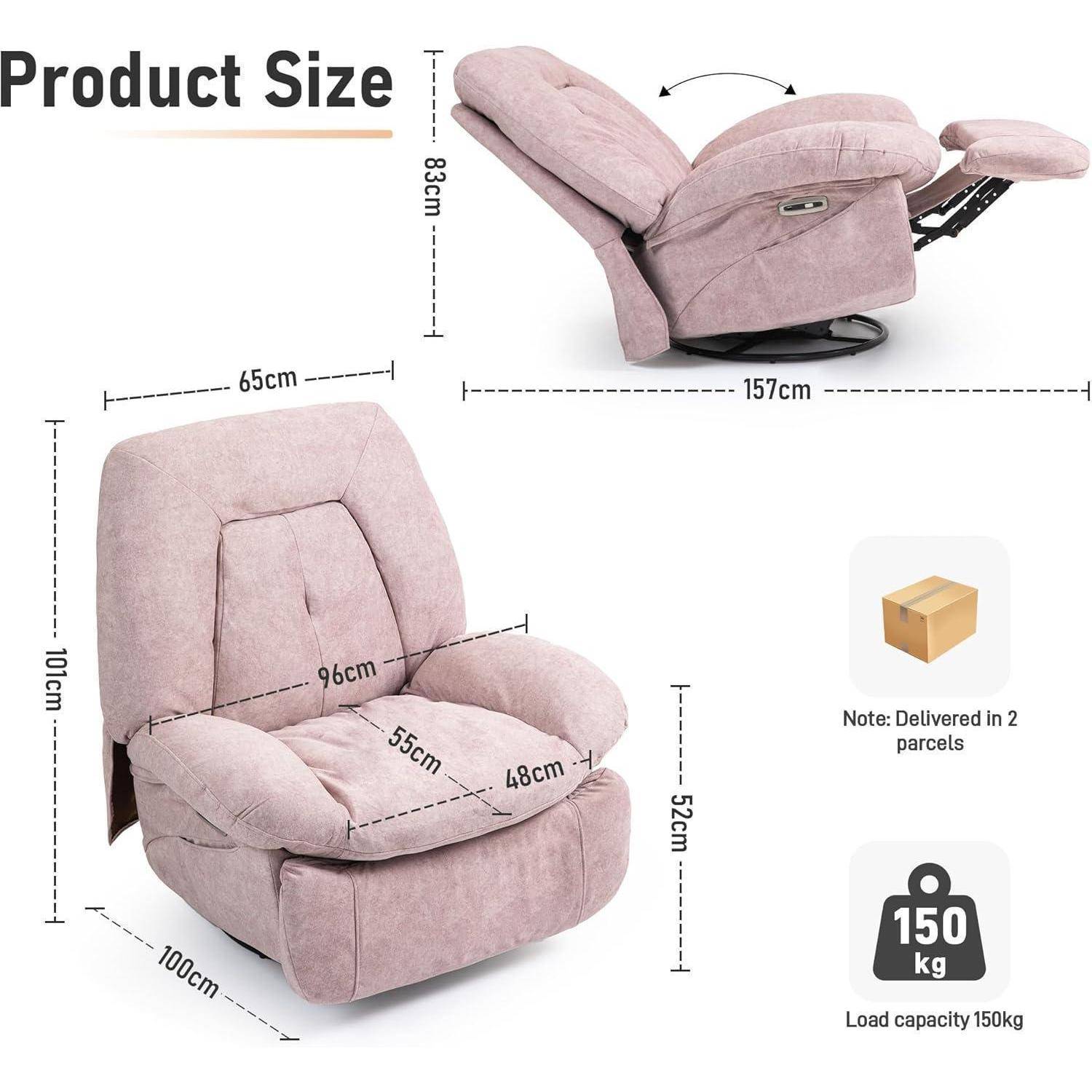 ALEAVIC Relaxsessel Elektrisch Massagesessel, Heizung Vibration Massage Sessel Drehbar, mit TYP C &amp; USB-Anschlüsse,1 Seitentaschen, Liegen TV Sessel