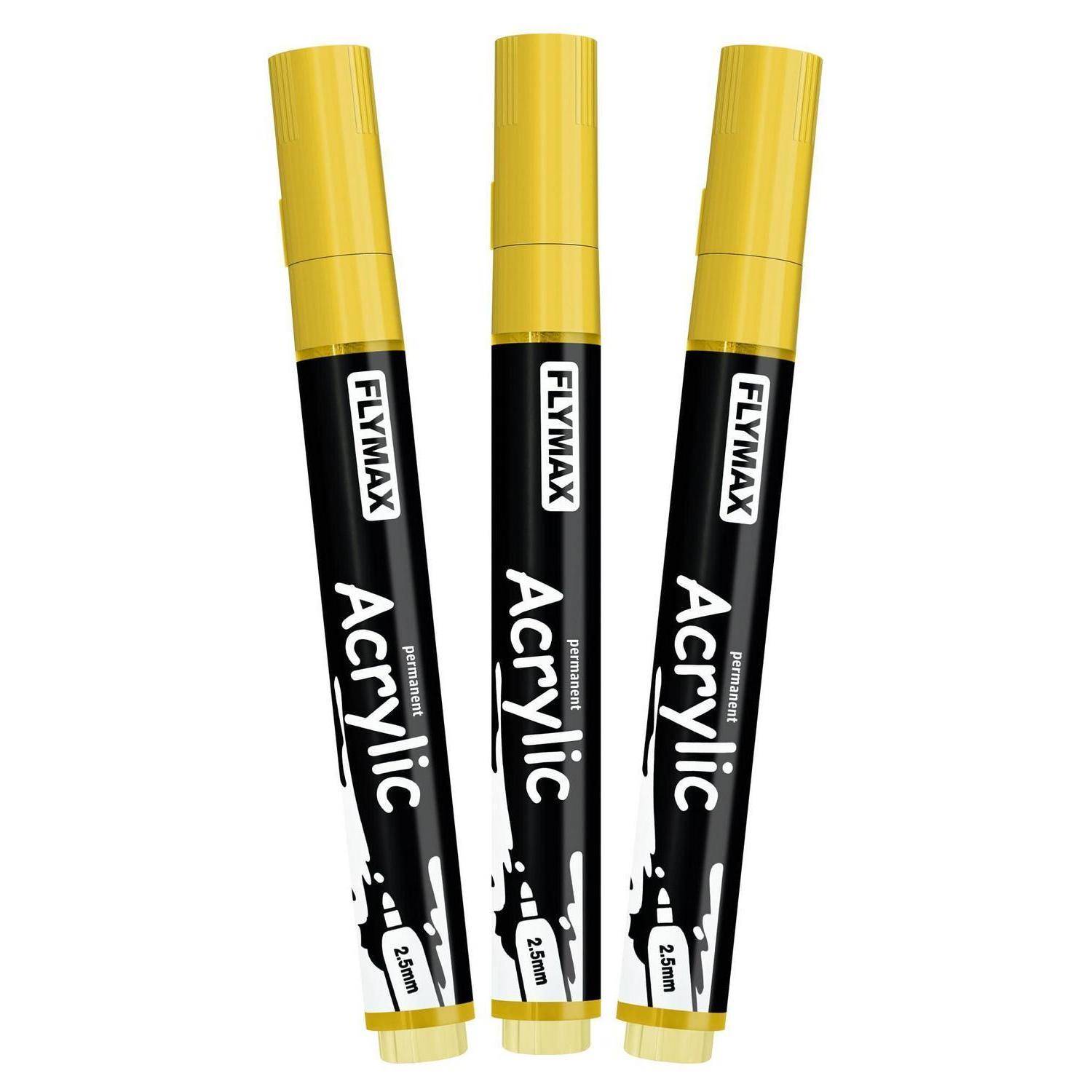 Gelb Marker Stifte 2,5mm – Permanent Marker Gelb Acrylic Wasserbasis Wasserfest Schnelltrocknend Mittel (3er Pack)