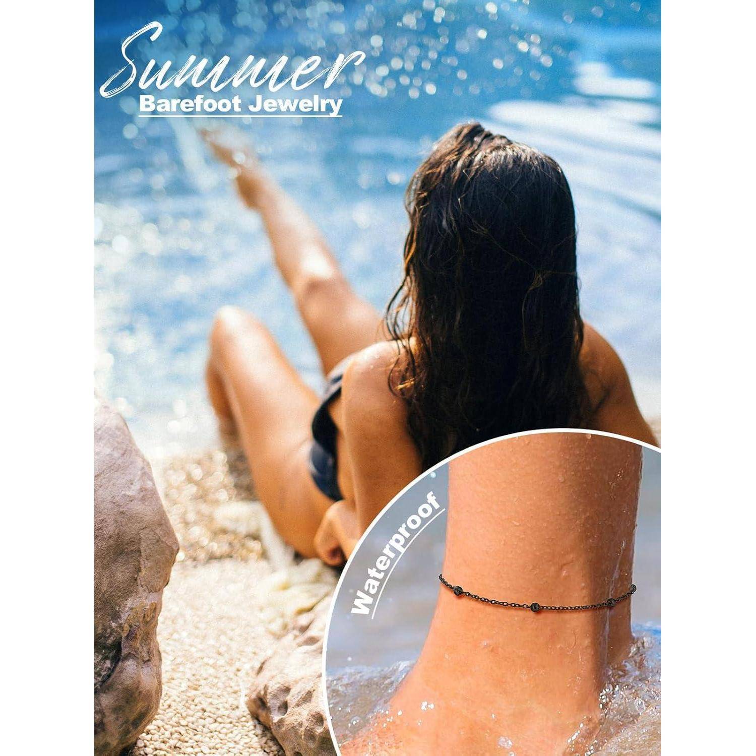 U7 Damen Mädchen Fußkette Armband Ankerkette/Panzerkette/Figarokette/Weizenkette/Kordelkette Fußkettchen Sommer Strand Klassische Fußbändchen Fu