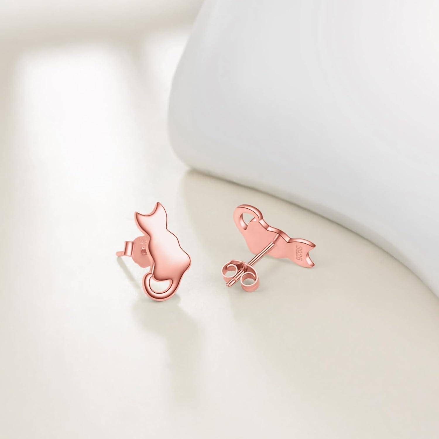 Katze Ohrstecker Sterling Silber Katzen Ohrringe Schmuck Ohrstecker für Damen Kleine Mädchen Rose Gold Katze