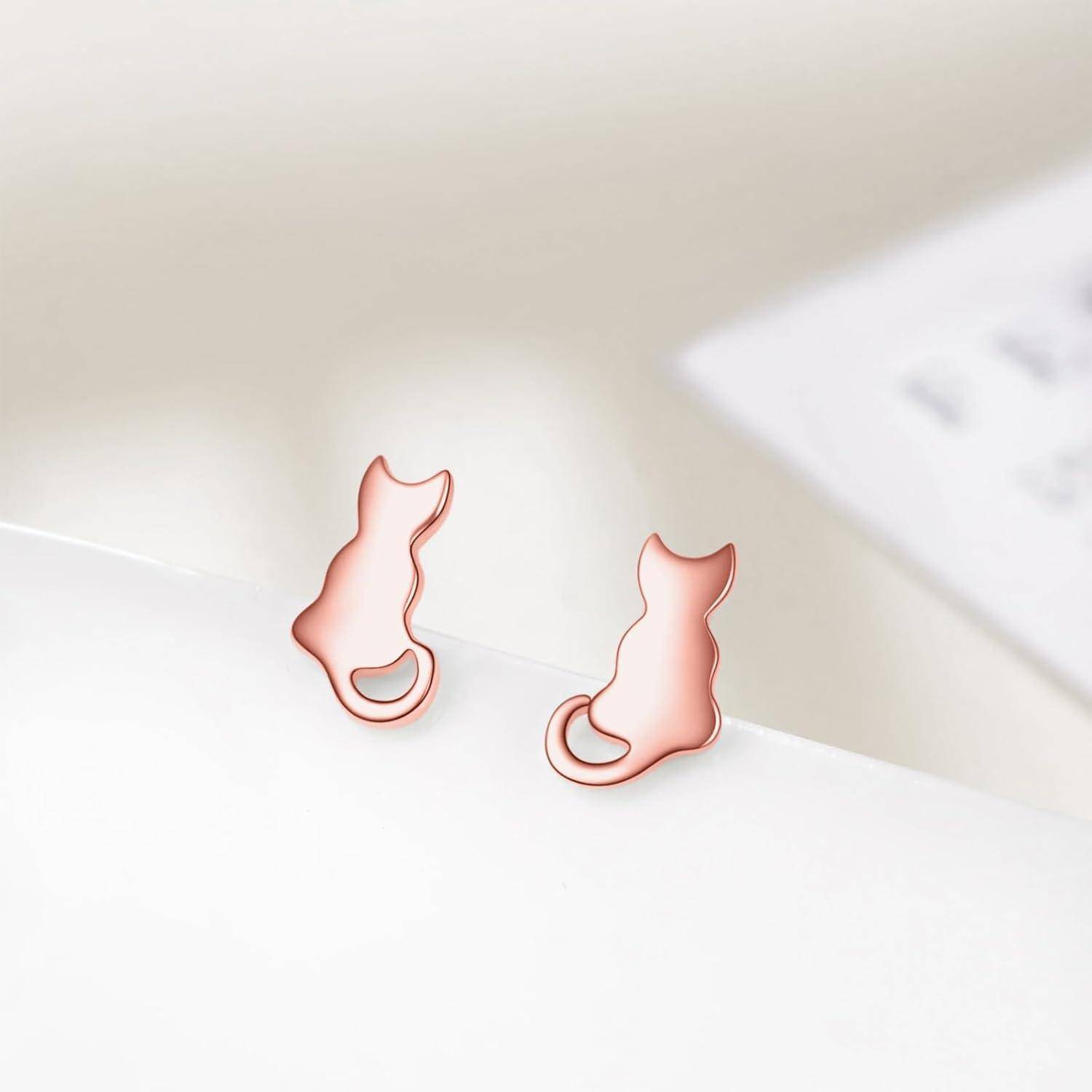 Katze Ohrstecker Sterling Silber Katzen Ohrringe Schmuck Ohrstecker für Damen Kleine Mädchen Rose Gold Katze