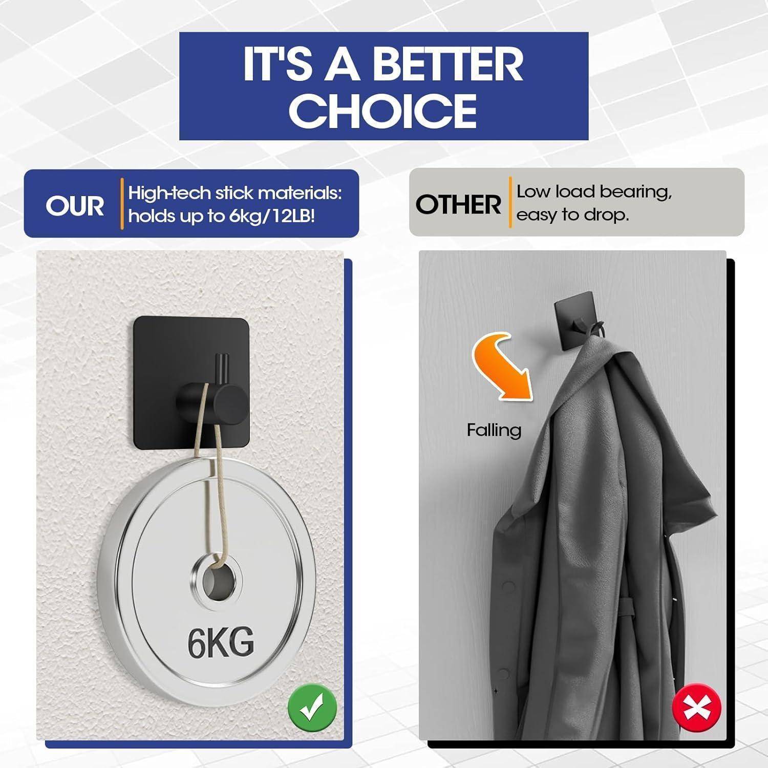 Handtuchhaken 4 Stück Selbstklebender Haken Bad und Küche Handtuchhalter Kleiderhaken Ohne Bohren Black