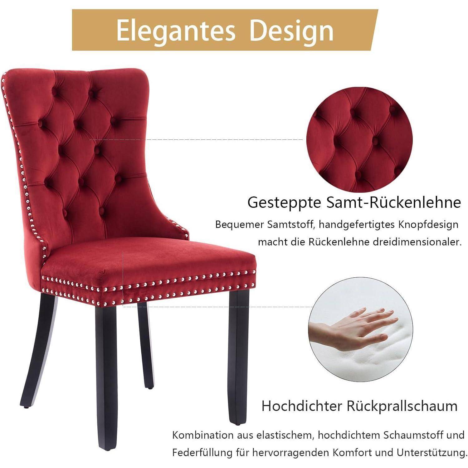 Roter gesteppter gepolsterter Stuhl mit schwarzen Beinen, mit dem Label 